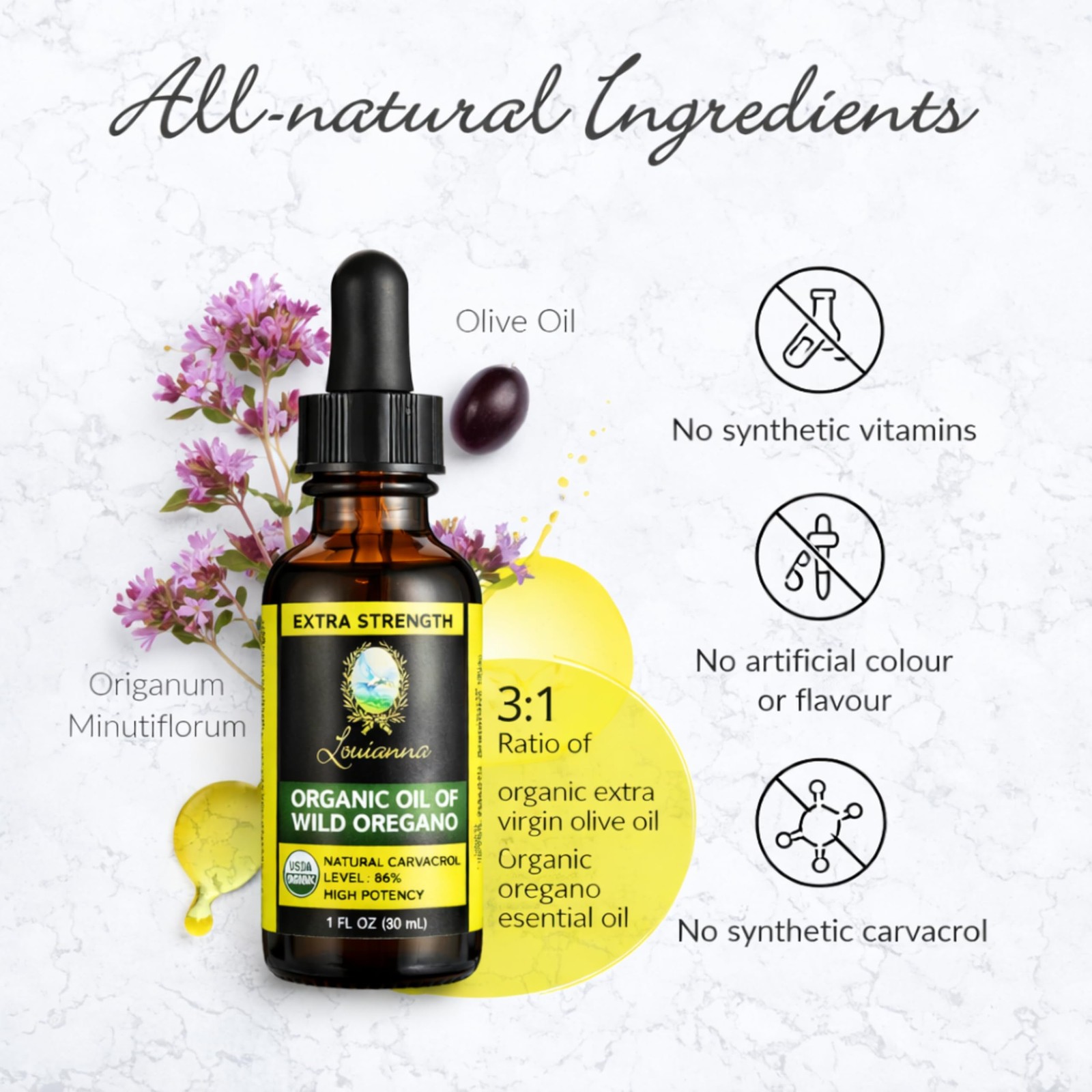 Louianna – Organic Wild Oregano Oil, Pure Oil of 1.02 Fl Oz (Pack 1)