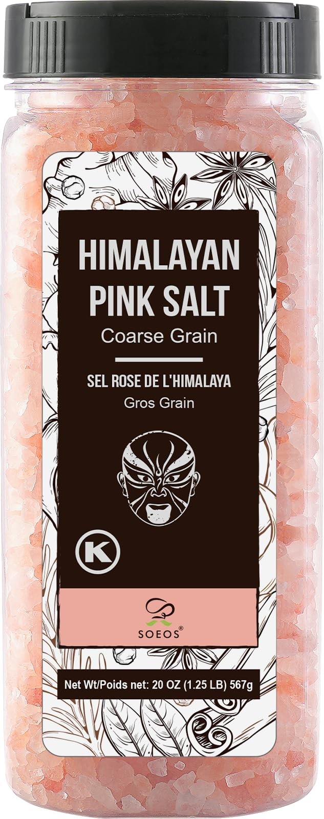 Soeos Himalayan Salt – Coarse Grain, 20 oz, 20 Ounce (Pack of 1)