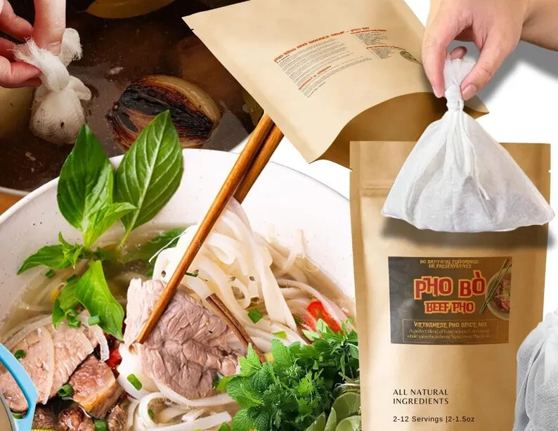 Vietnamese Beef Pho Spice Bags + MSG – Authentic Phở Bo – 2 Pho Spice Sachets