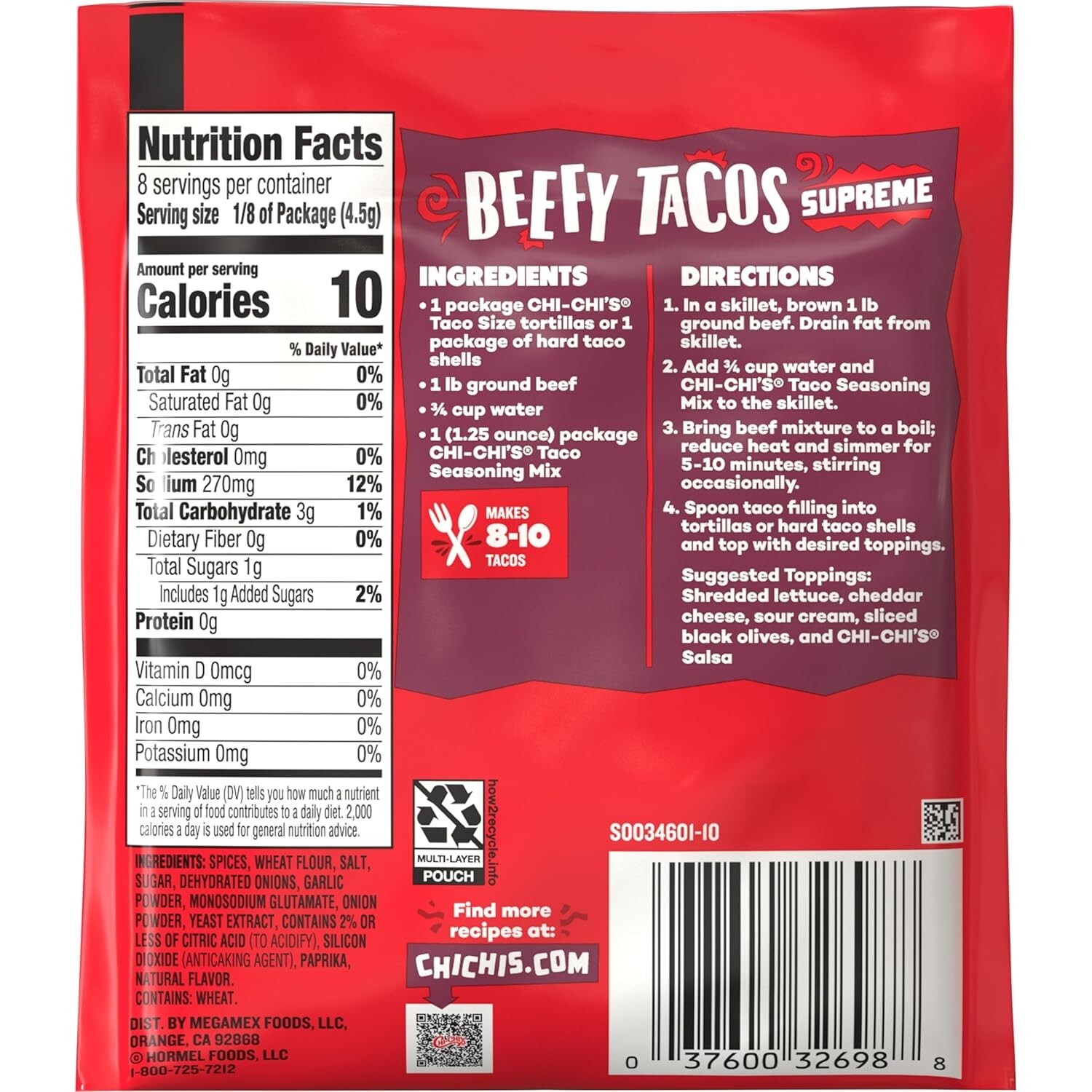 CHI-CHI’S Taco Seasoning Mix, 1.25-Ounce Pack of 24