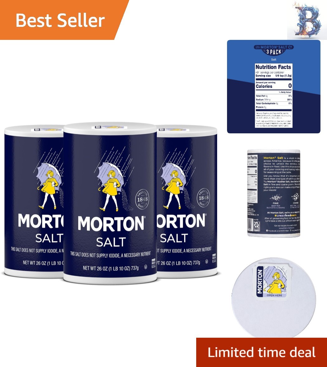 Classic Non-Iodized Salt, 26 oz, 3-Pack – The Perfect Ingredient for Cooking