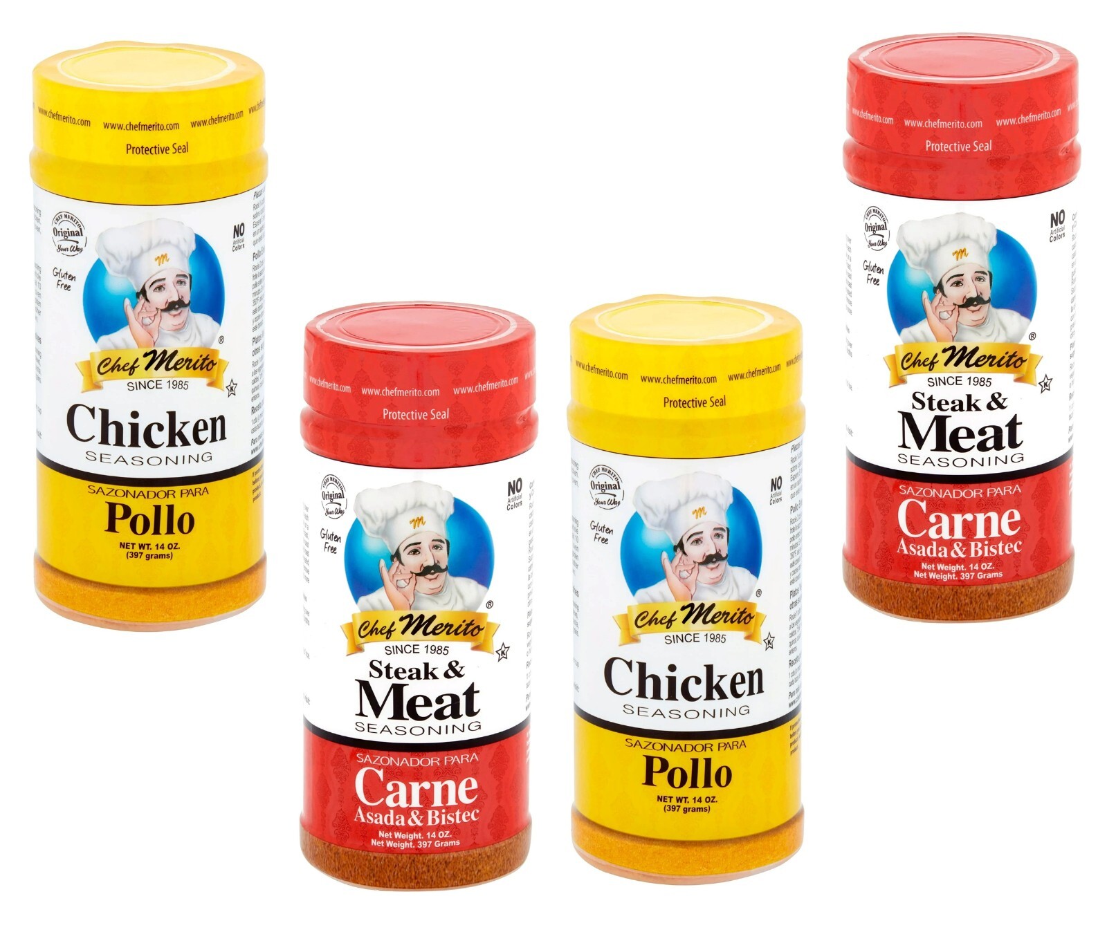 Chef Merito Steak & Chicken Seasoning Combo (4 Pack ) 2 Pack Each Flavor 14 oz