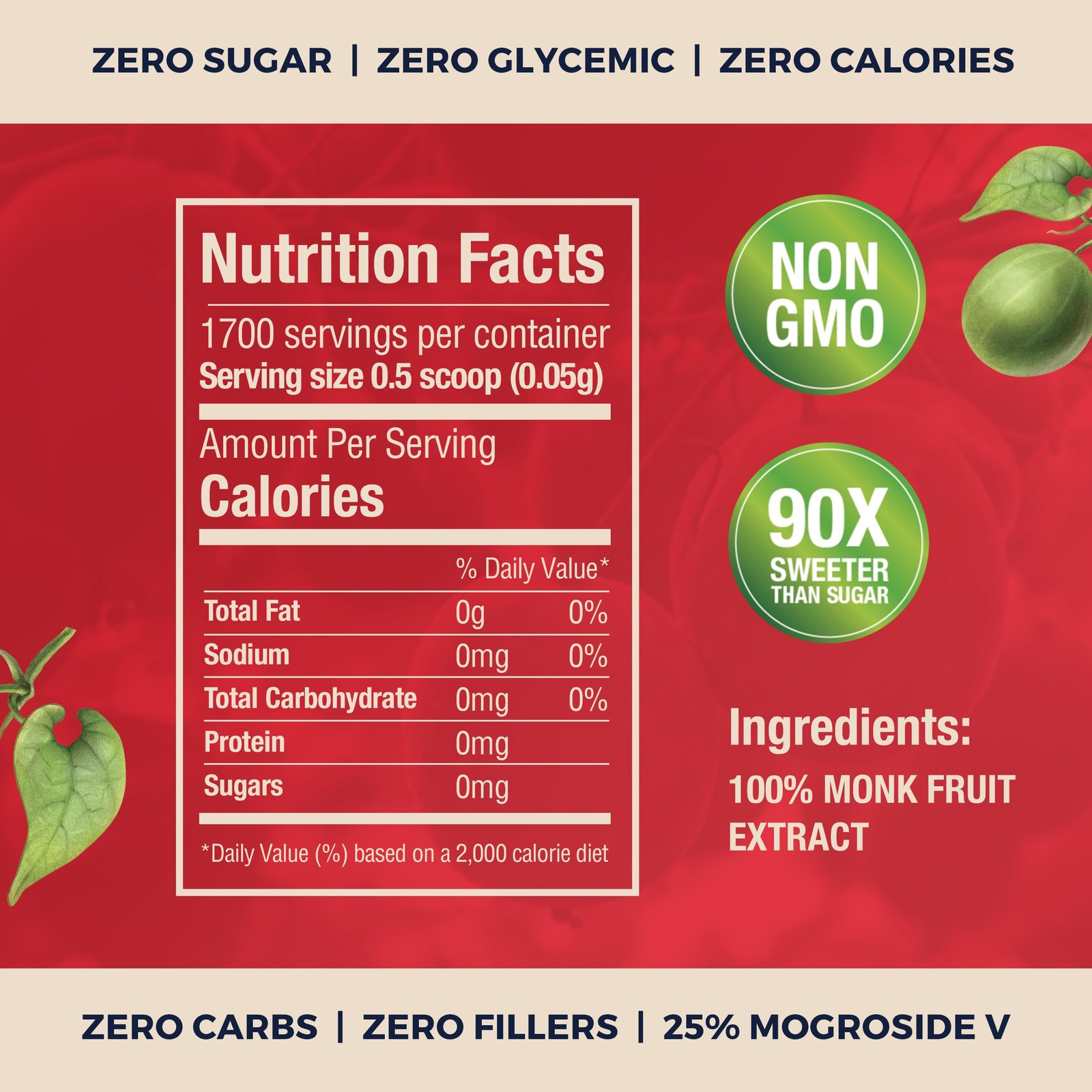 100% Monk Fruit Extract 90X Sweeter Than Sugar Monk Fruit Sweetener No Erythr…