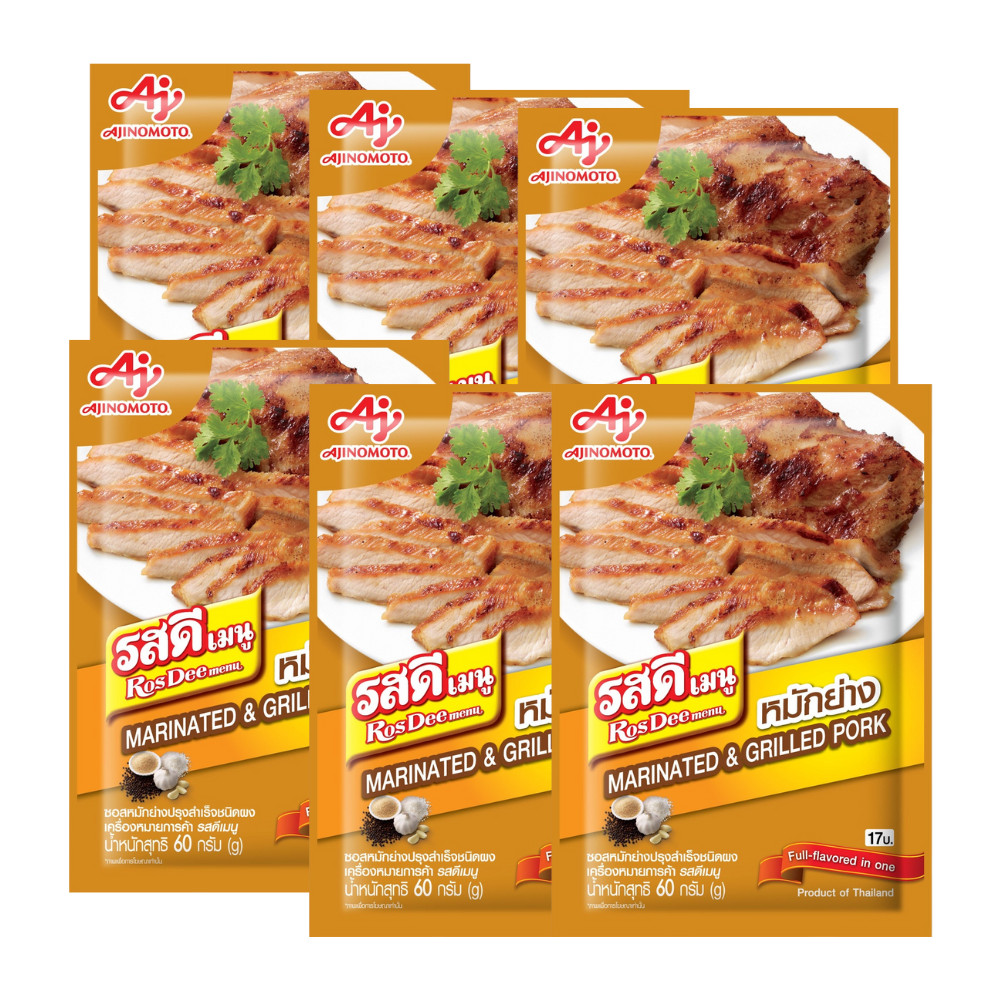 Rosdee Menu Thai Powder Pork Food Marinated Grilled Seasoning Sauce 60g X 6