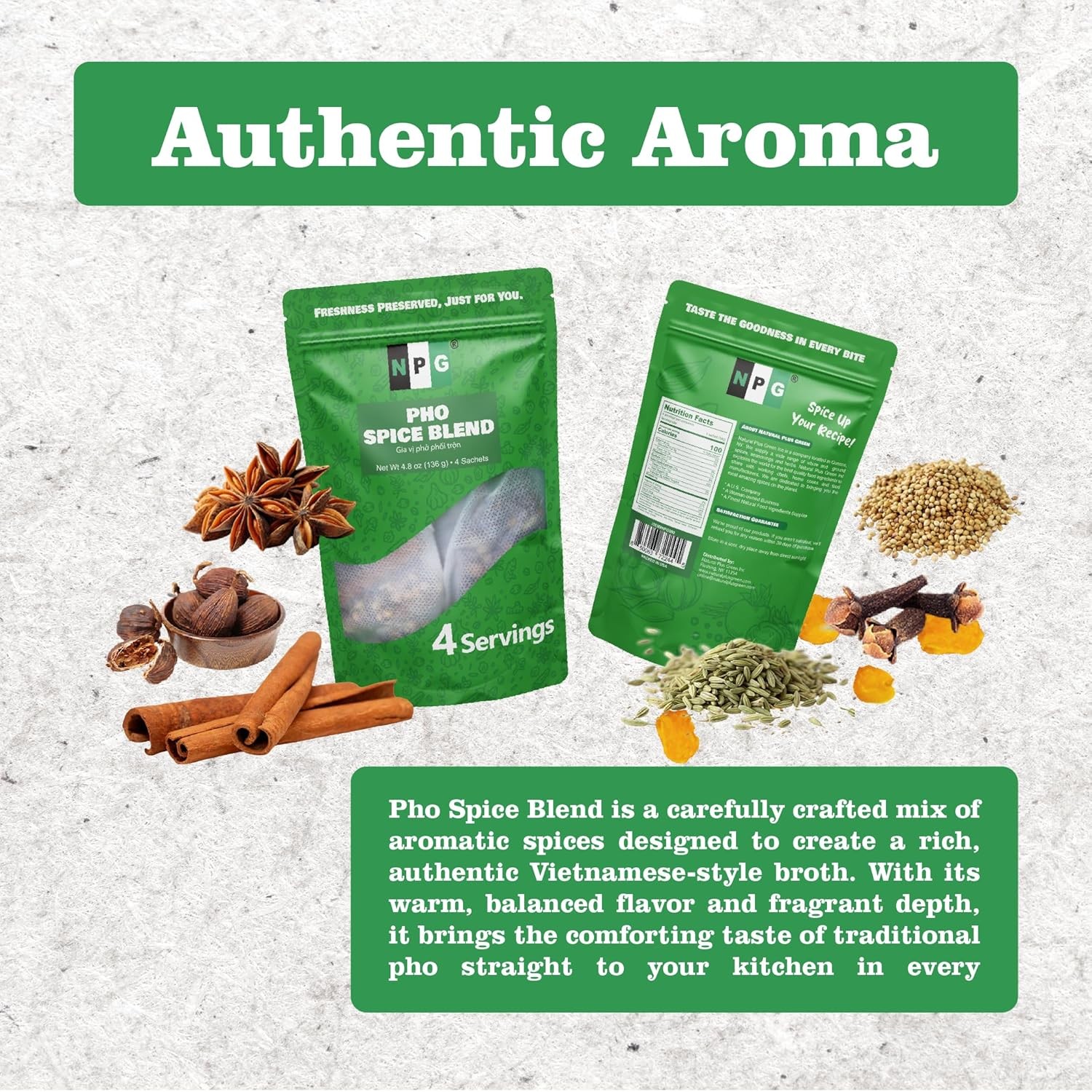 Pho Spice Blend 4.8 oz Total (4 sachets), Gia Vi Pho Bac Vietnamese Noodle Soup
