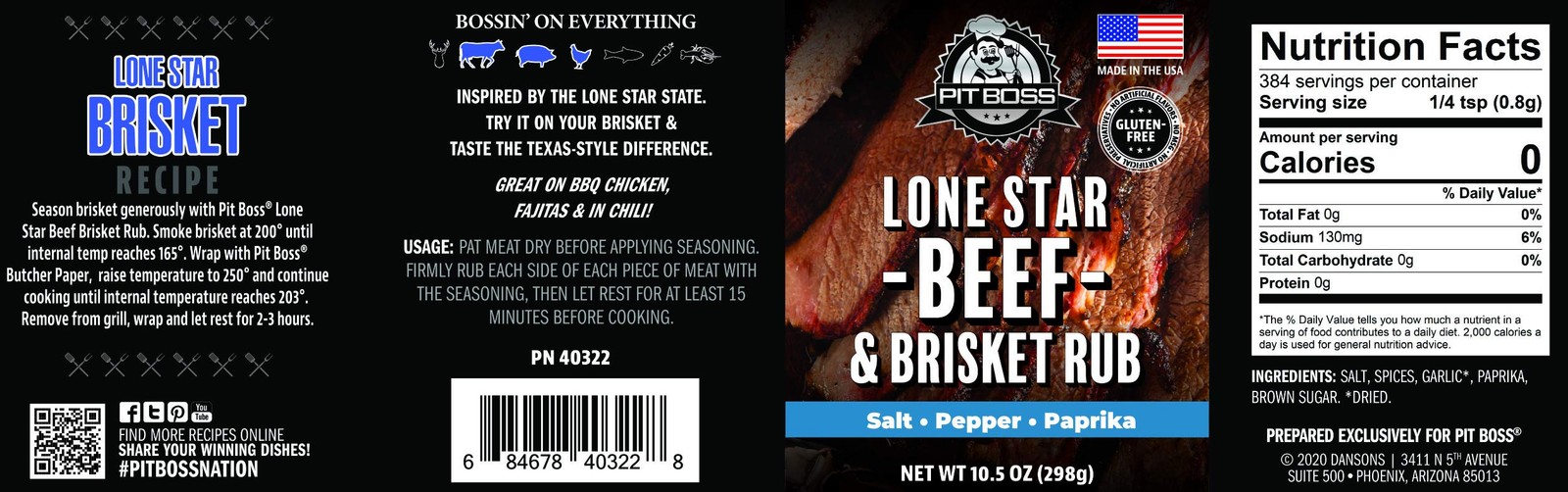 Pit Boss Lonestar Brisket Rub 10.5Oz Gluten Free Texas Style Bbq Seasoning