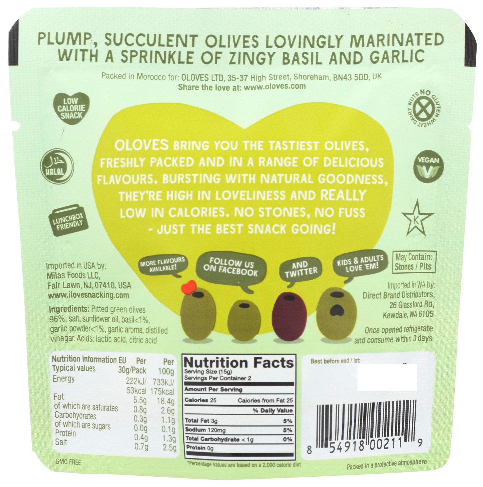 Green Olive Basil & Garlic Single Serve, 1.1 OZ (10 pack)