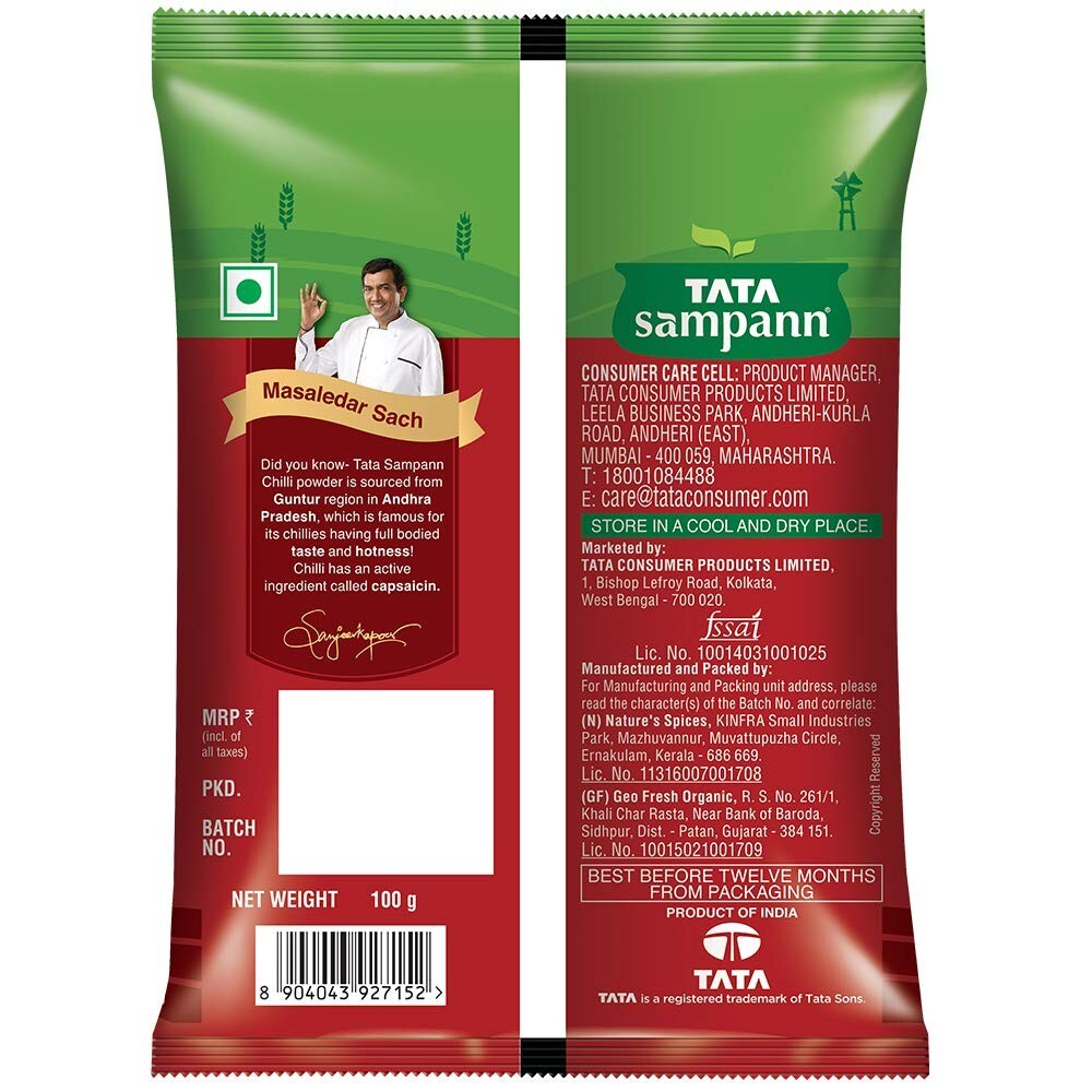 Tata Sampann Chilli Mirchi Laal Mirch Powder with Natural Oils 100 g, Free Ship