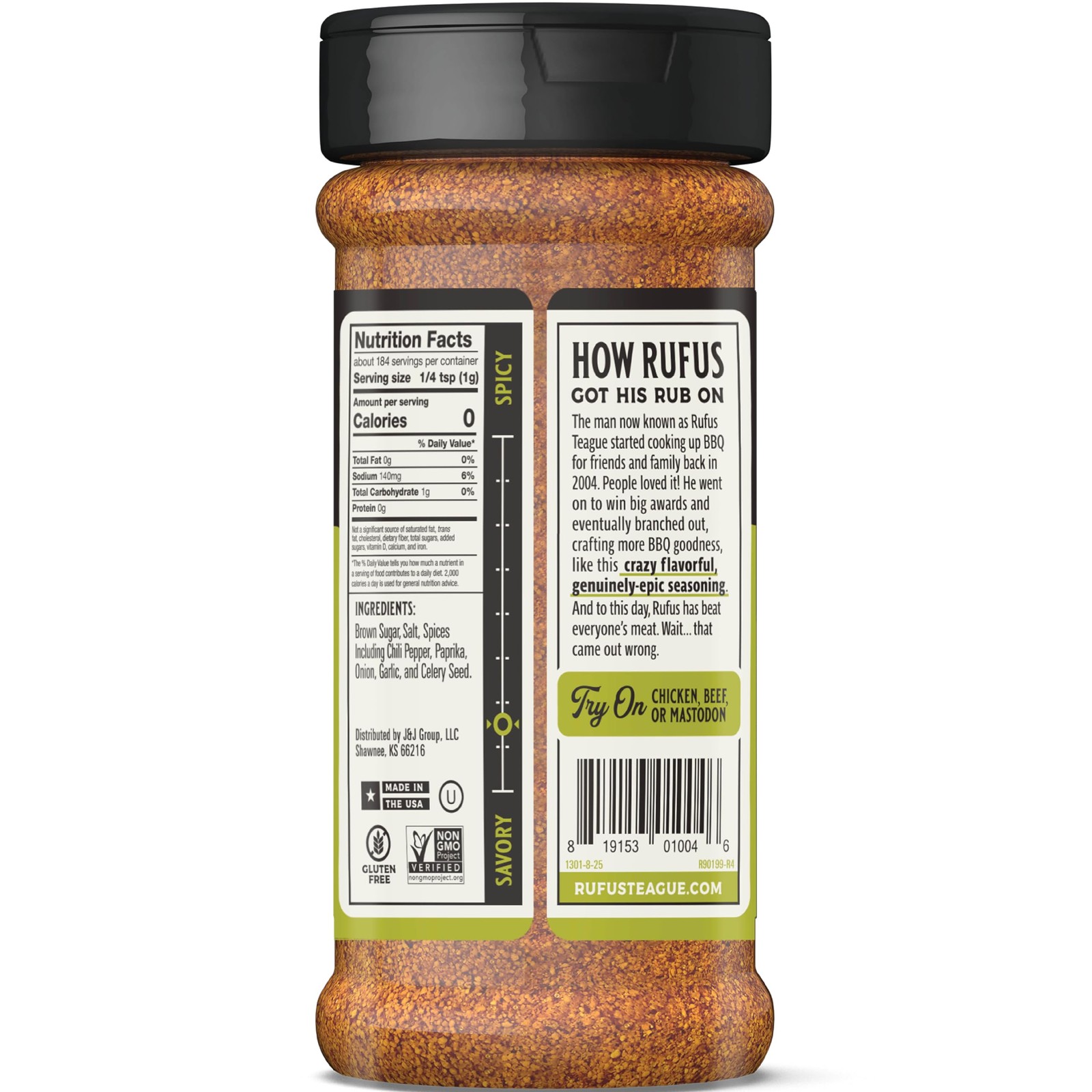 Rufus Teague Meat Rub, Premium Barbecue Seasoning & Dry 6.5 Fl Oz (Pack of 1)