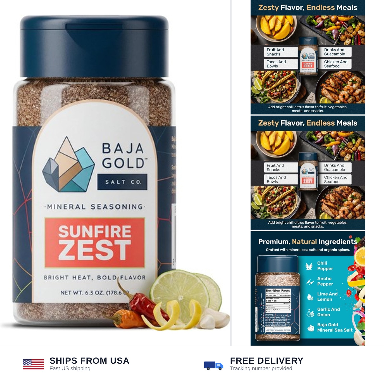 Baja Gold Spicy Seasoning, Sunfire Zest Spicy Pepper Citrus Blend With Minera…
