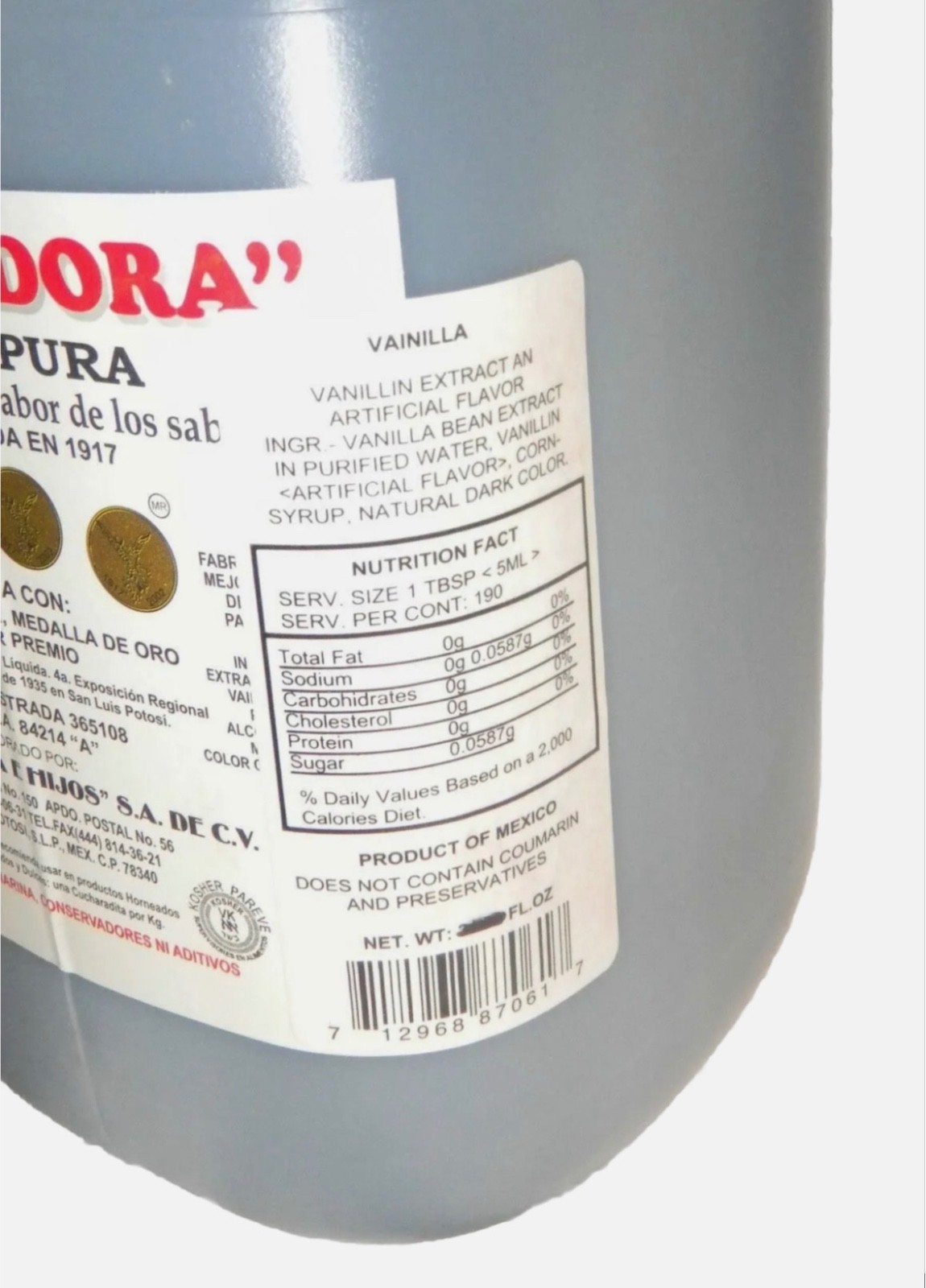 La Vencedora 1 Gallon 4 Liters Mexican Vanilla From Mexico