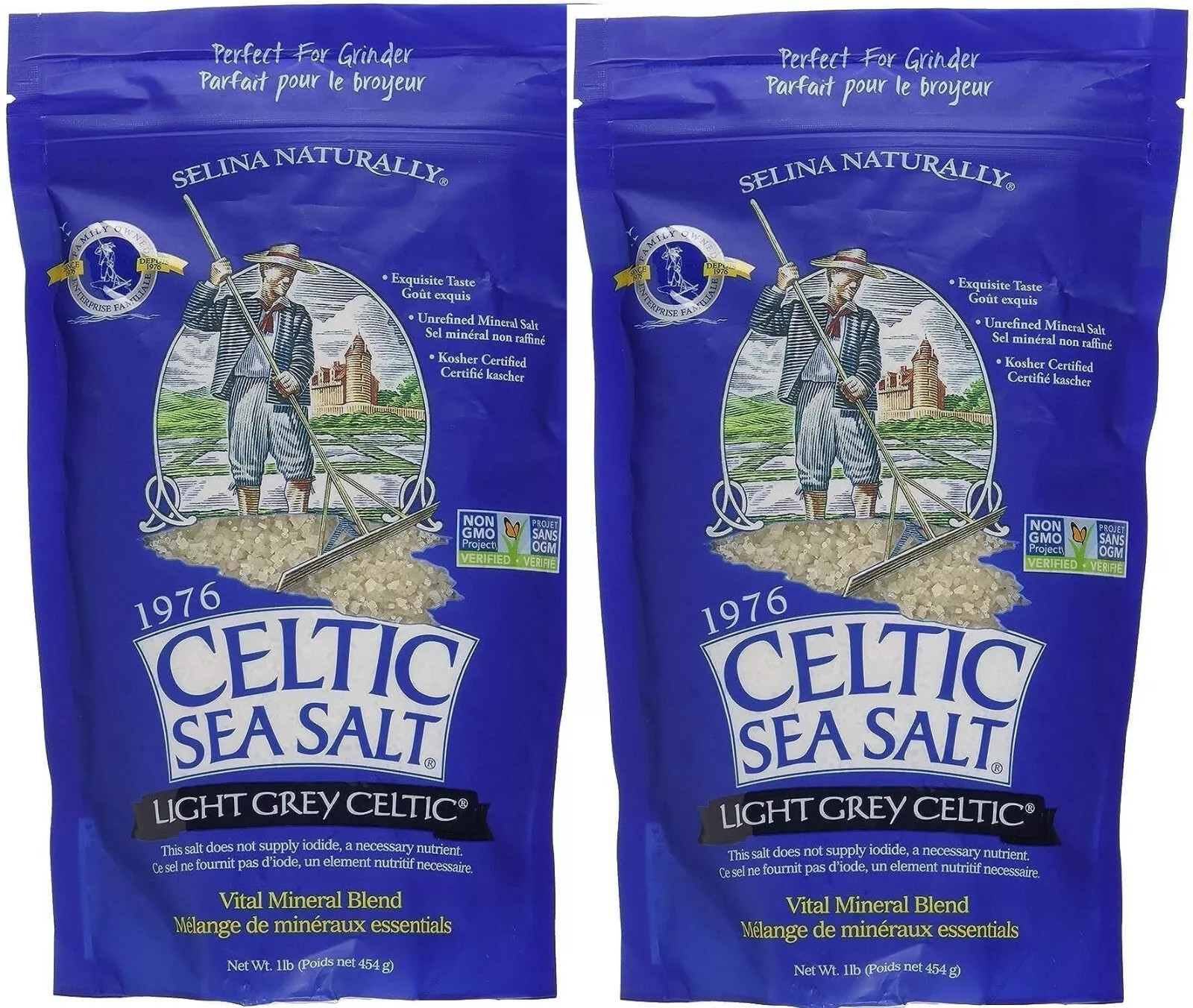 Selina Naturally Light Grey Celtic Sea Salt 1 Pound Resealable Bag 2 Bags