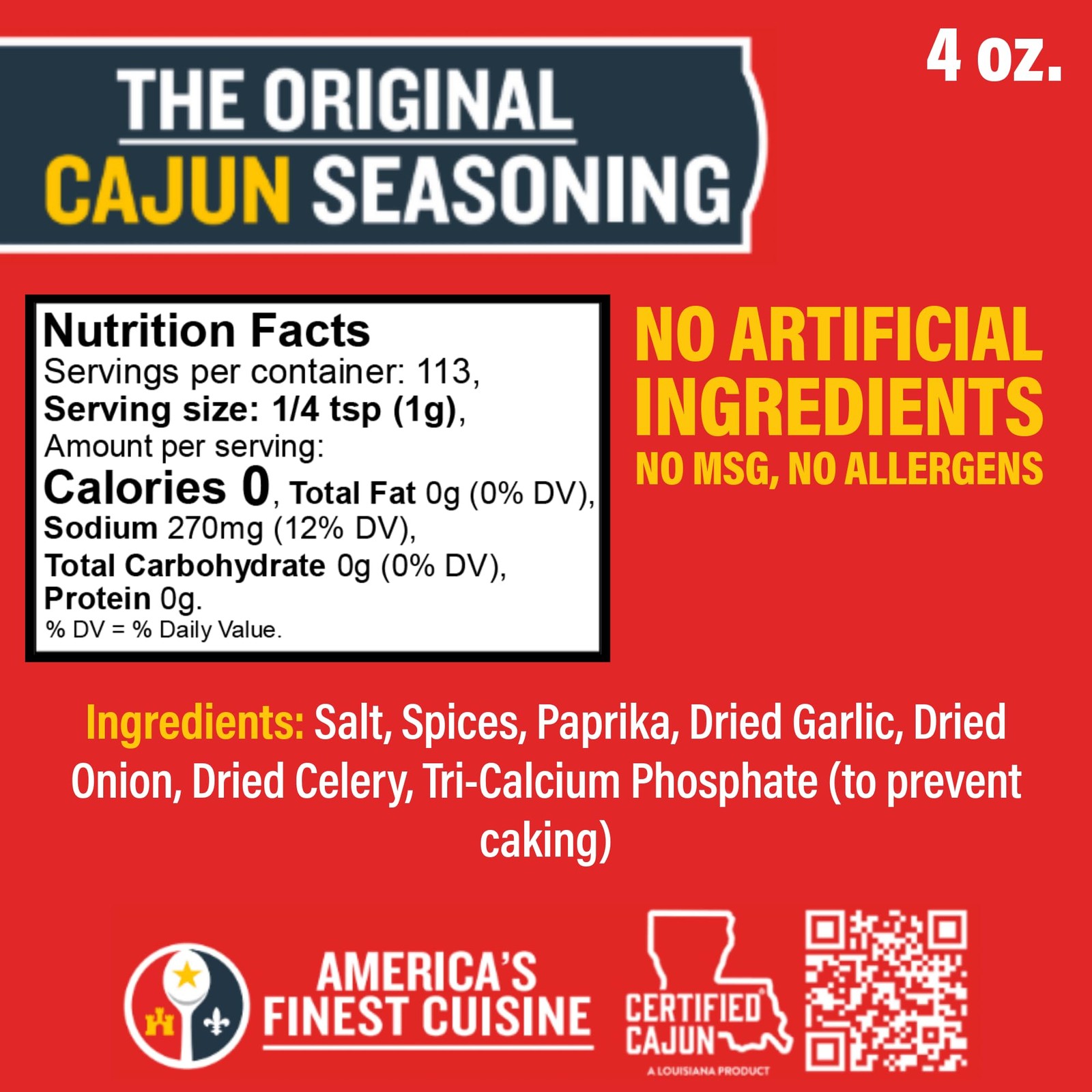Original Cajun Seasoning – 4 oz, No MSG, All Natural – Authentic Louisiana Sp…