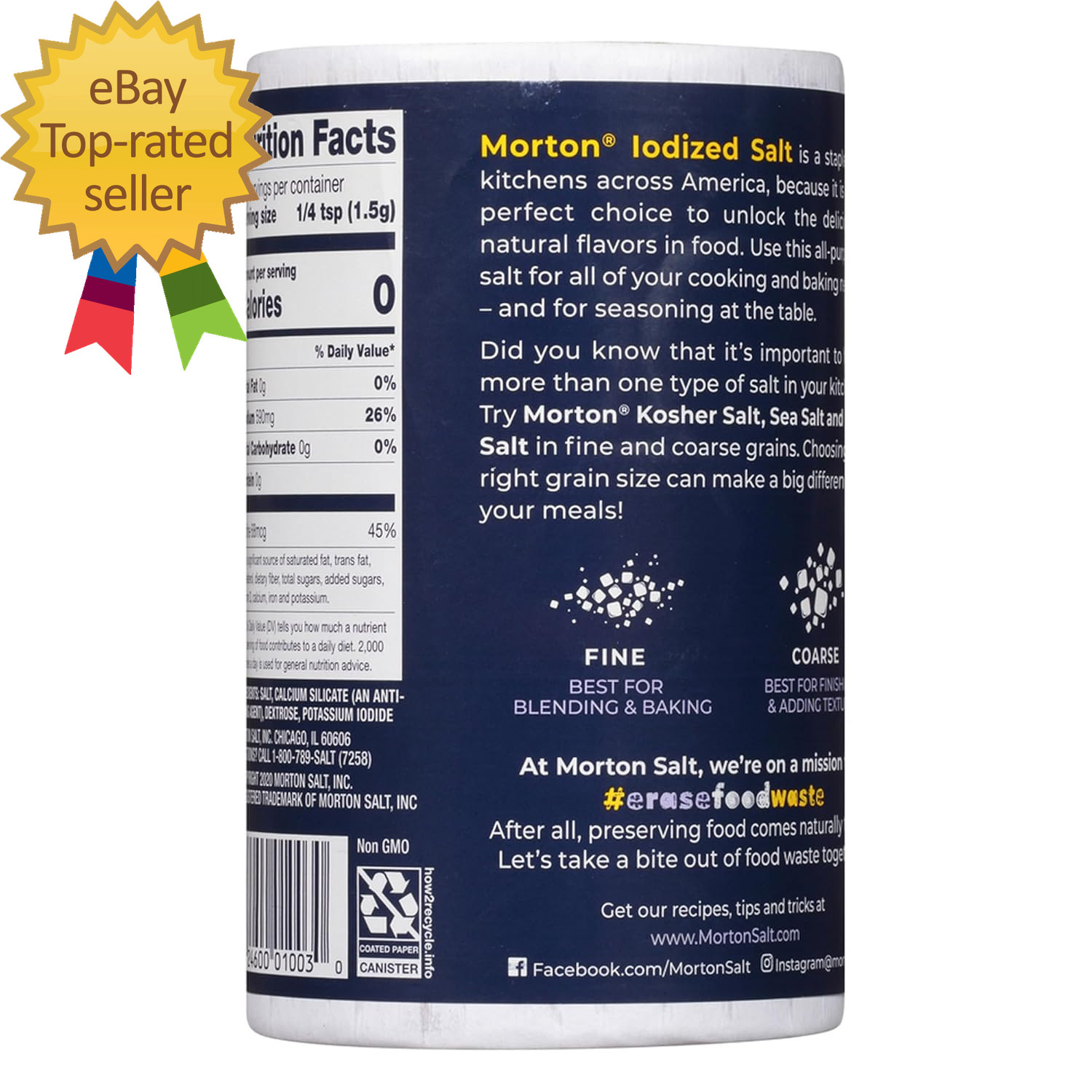 Iodized Salt All-Purpose (26 Oz) 2-Pack – All-Purpose Perfect for Cooking