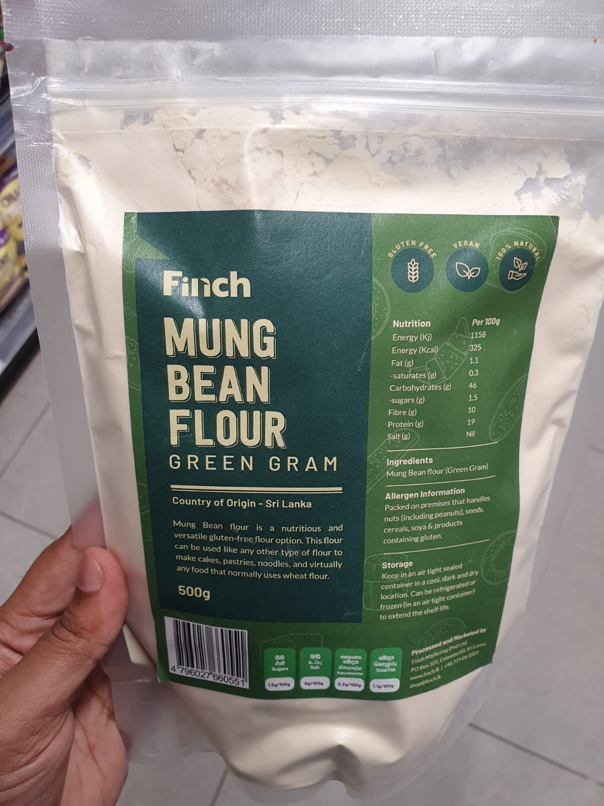 100% Fresh Organic Green Gram Flour (Mung Bean) 500g Sri Lankan Quality New