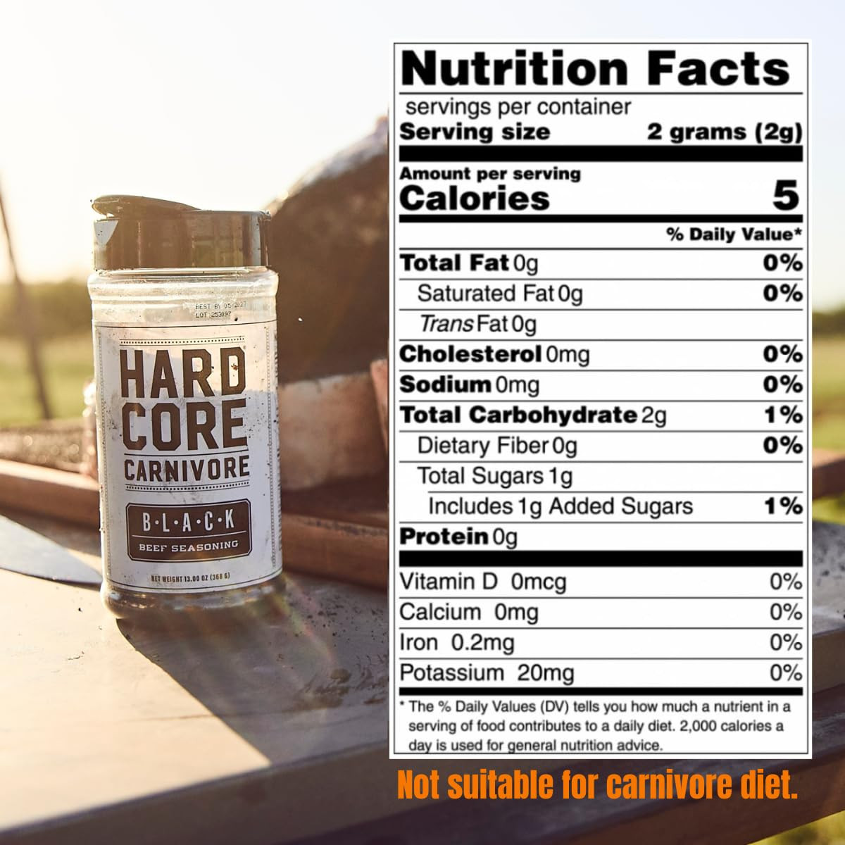 Hardcore Carnivore Black: NO SALT Activated Charcoal Meat Seasoning Rub (5.5 Oz