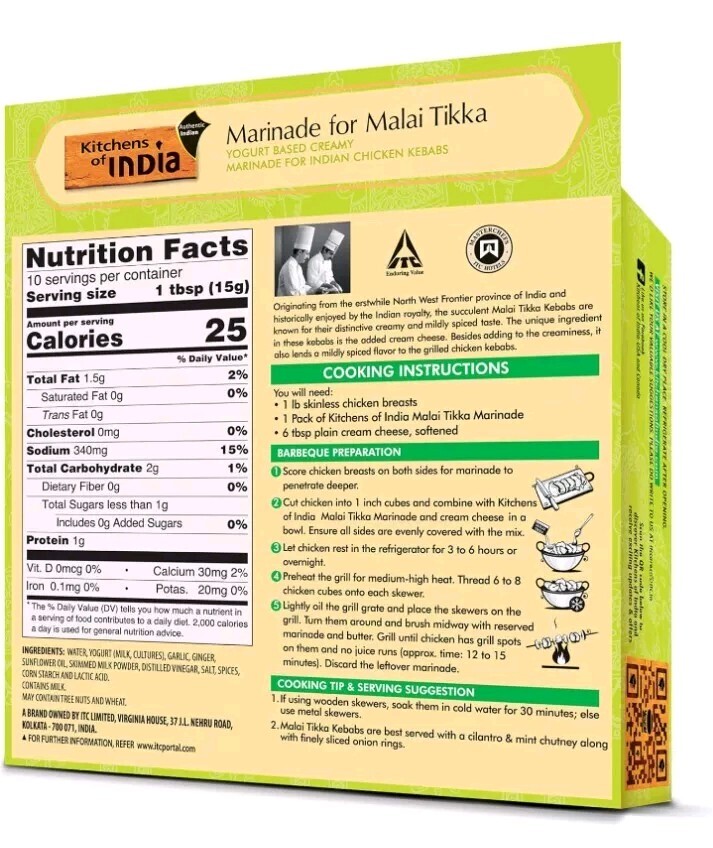 Kitchens of India Marinade for Malai Tikka, 150g (5.3 OZ), Yogurt Based Creamy