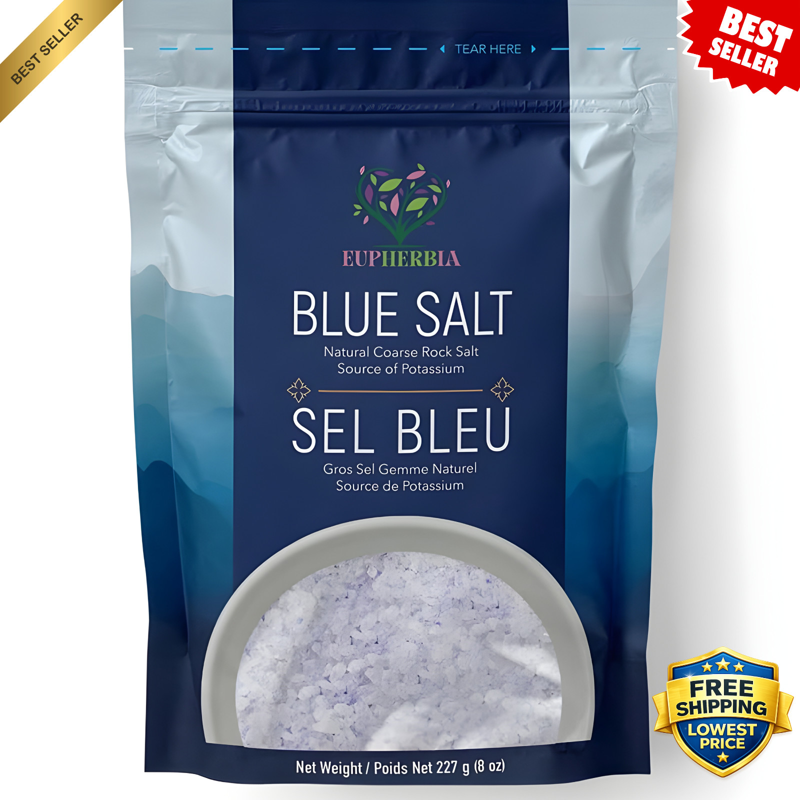 Blue Salt, Coarse, Rare Mineral Salt, High Potassium, Lower Sodium, Natural, .