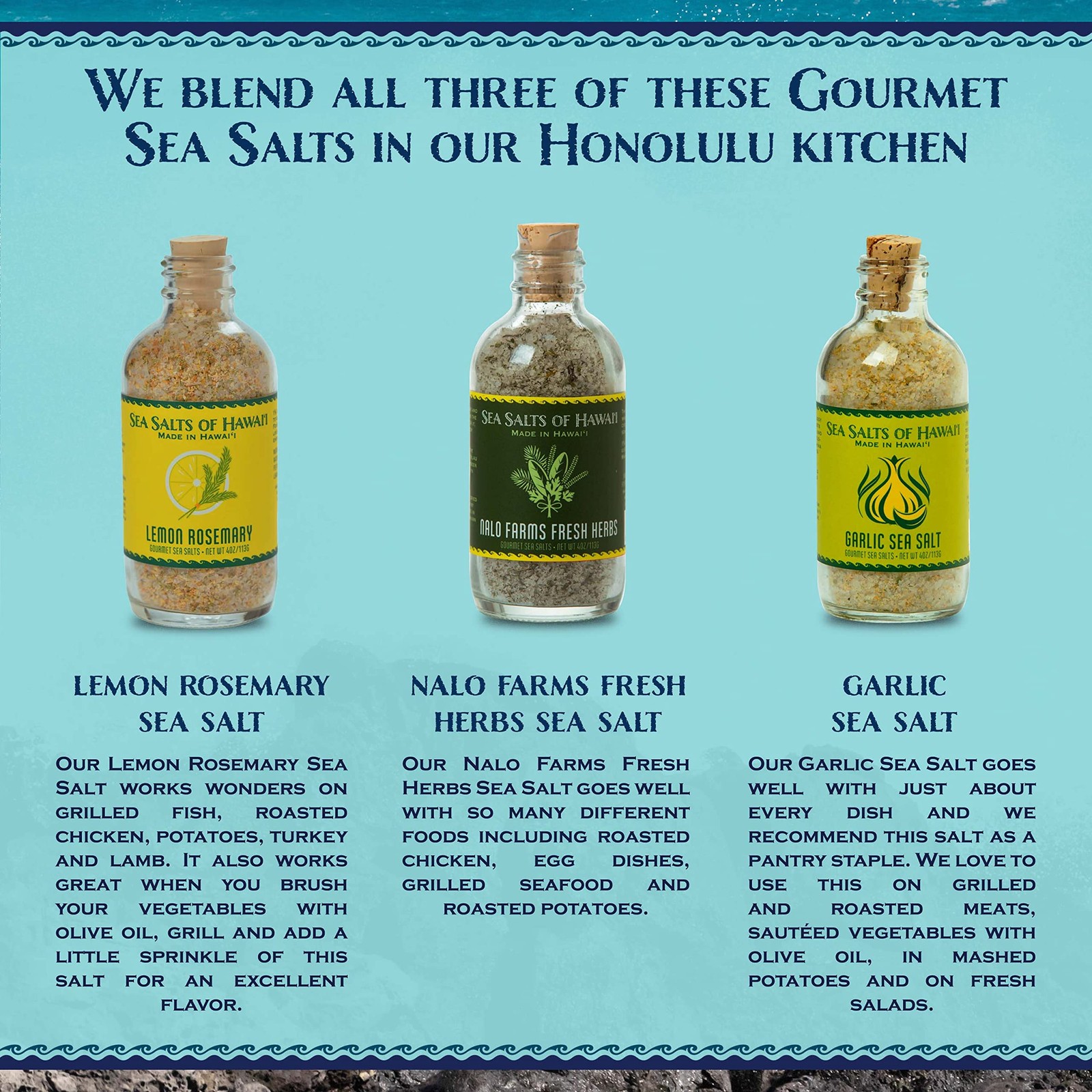 Sea Salts of Hawaii Variety 3 Pack, Lemon Rosemary Salt, Roasted Garlic Salt,…