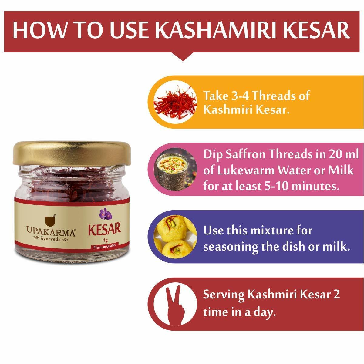 Upakarma Purest Finest Certified Grade -I Premium A++ Kashmiri Saffron/Kesar 1gm
