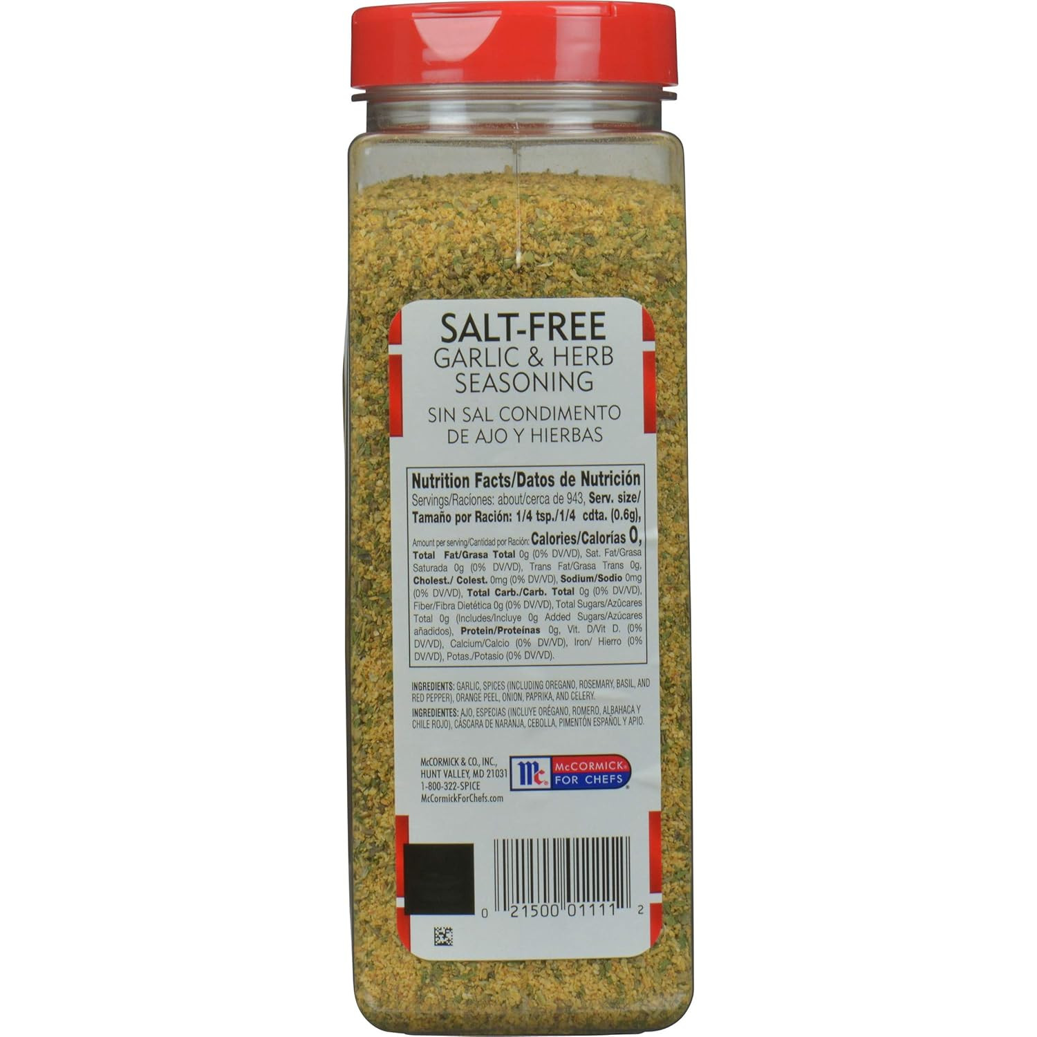 McCormick Perfect Pinch Garlic & Herb Salt Free Seasoning 19 Oz Kosher No MSG