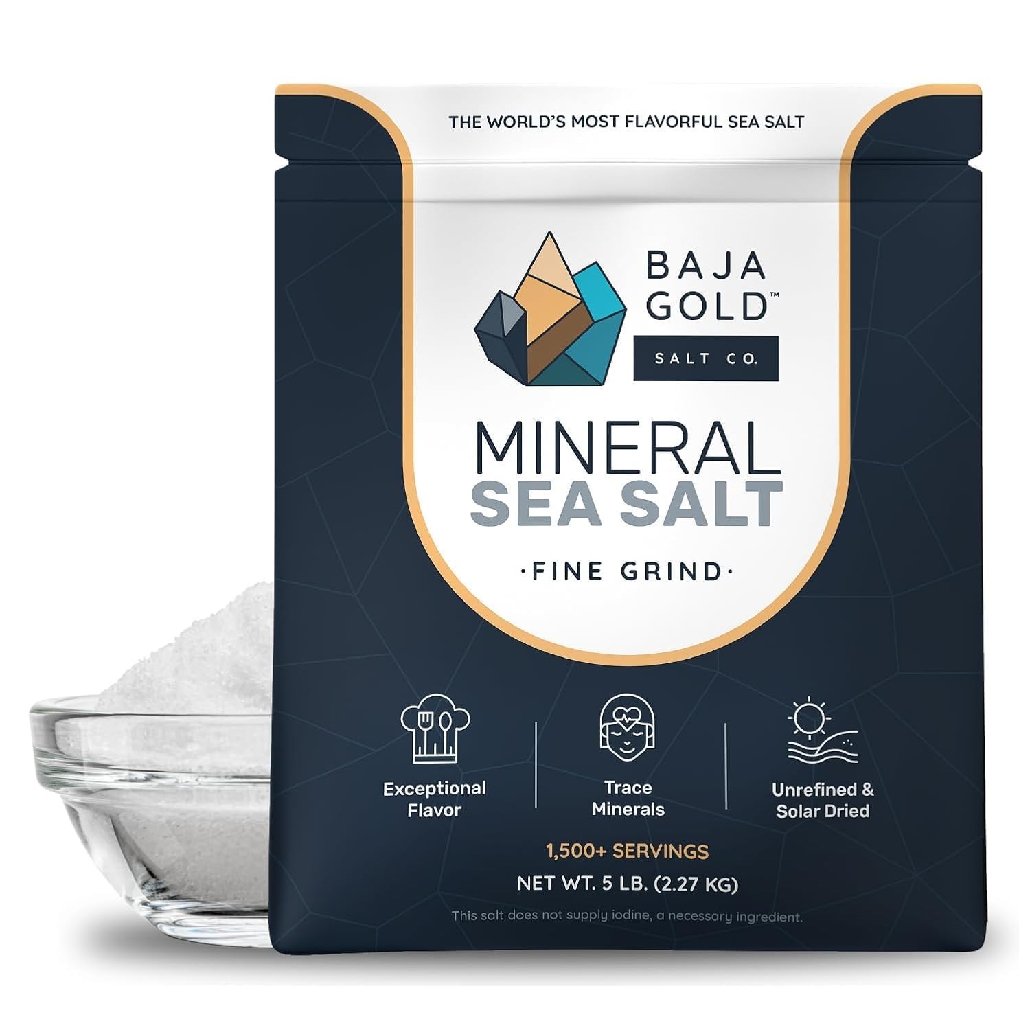 Mineral Sea Salt for Cooking & Baking | Fine Grind | 5 lb Resealable Bag