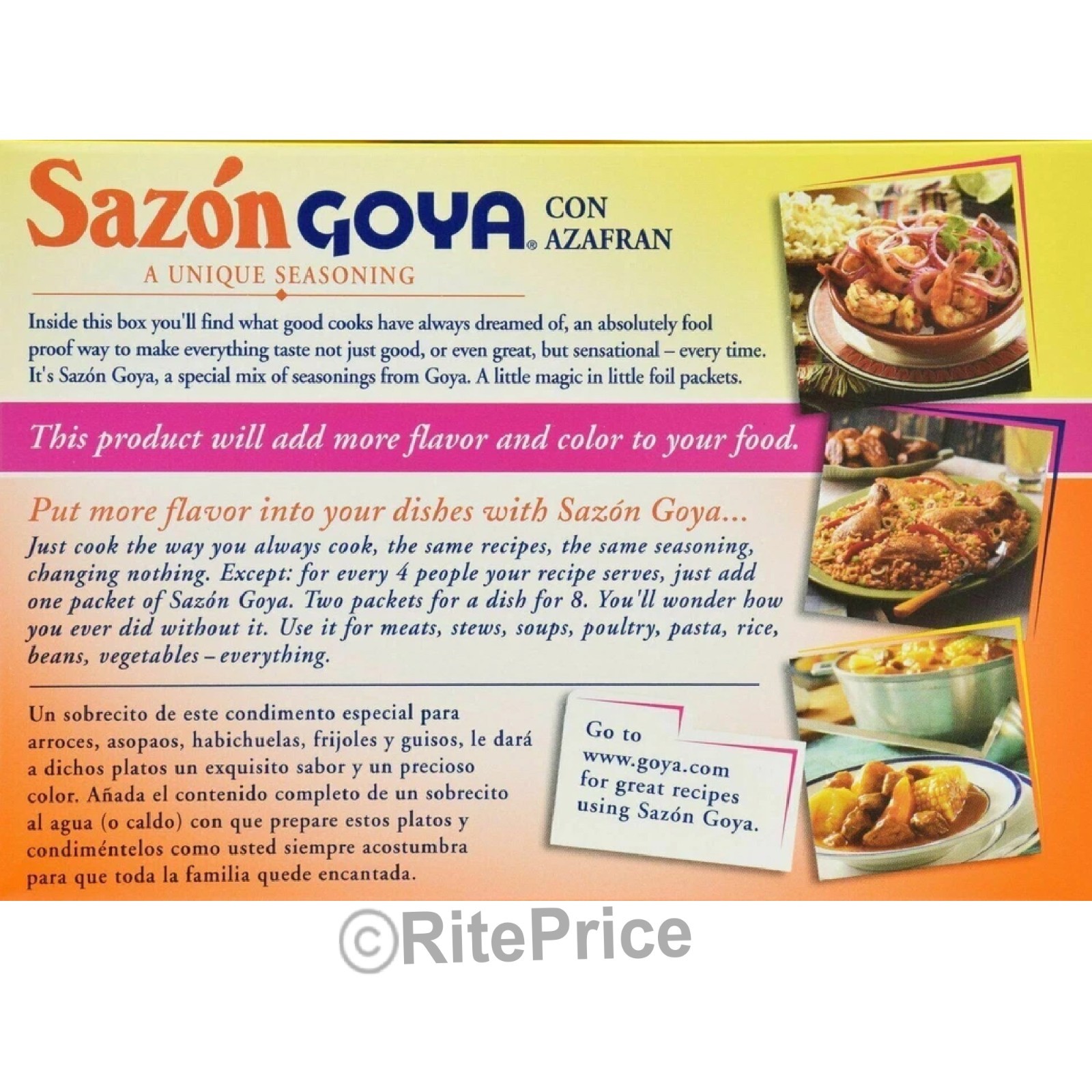 Sazon GOYA with Azafran (Saffron) 1.41Oz. (3 Pack) (8 Packets on each pack) New