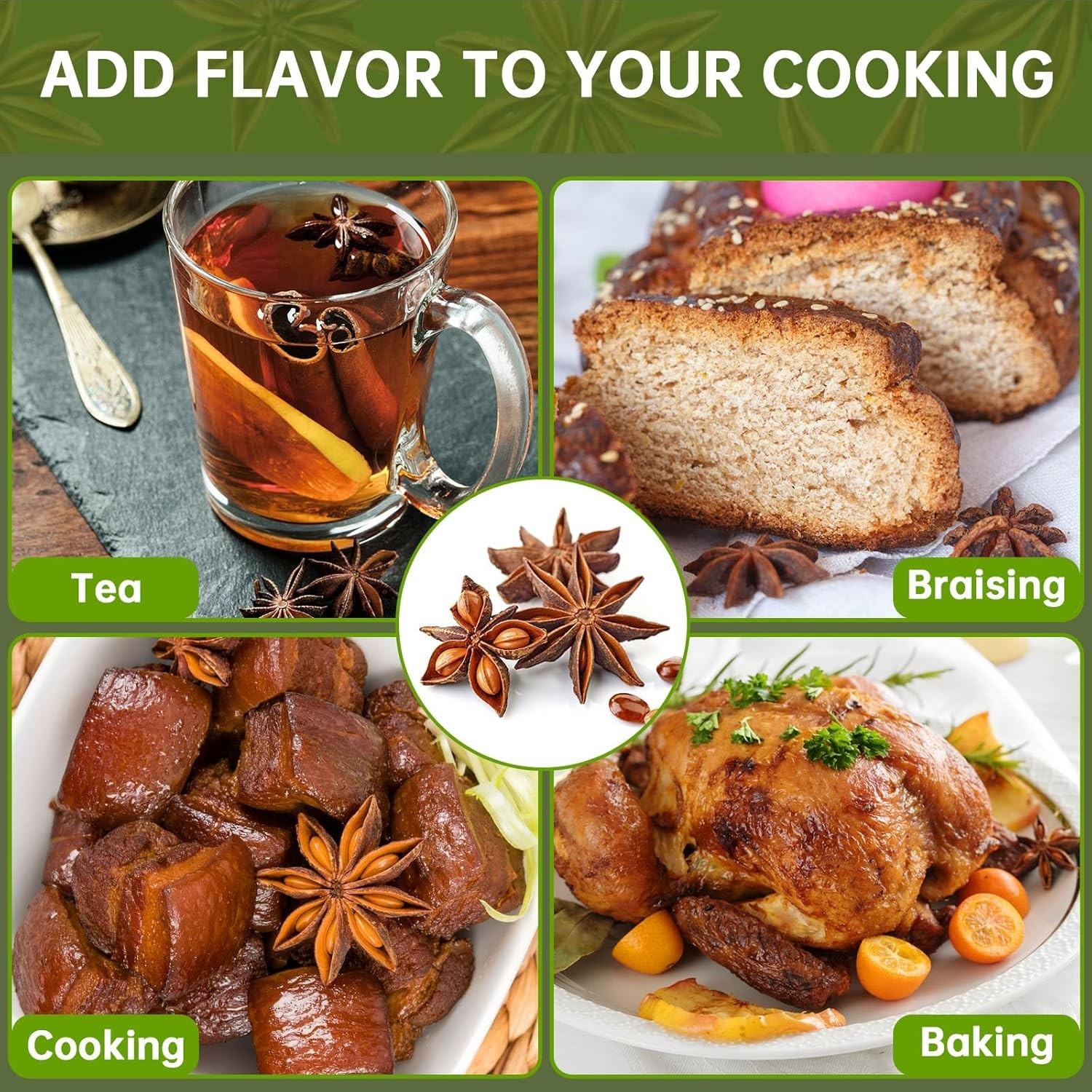 Star Anise Whole 16 Oz for Cooking, Baking, or Brewing Tea, Chinese Star Anise B