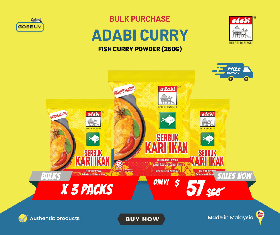 Adabi Fish Curry Powder (3 Pack)– Traditional Malaysian Spice – Free Shipping