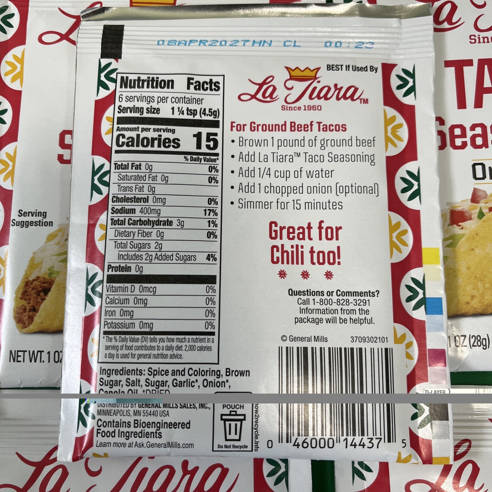 5 Packs La Tiara Taco Seasoning Original Flavor 1oz Exp 04/27 New Production