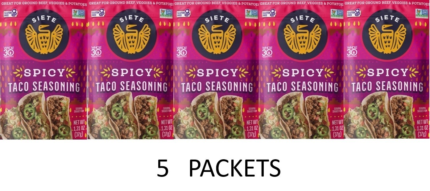 SIETE TACO Seasoning SPICY Mix 1.31 oz Packet GLUTEN FREE – 5 PACKETS