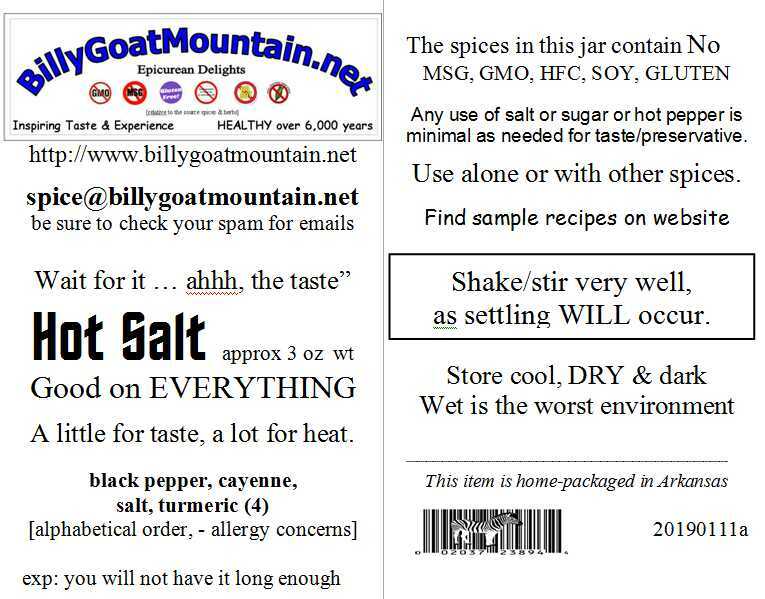 Hot Salt Blend Gourmet Spice Billy Goat Mountain Seasoning Herbs healthy recipes
