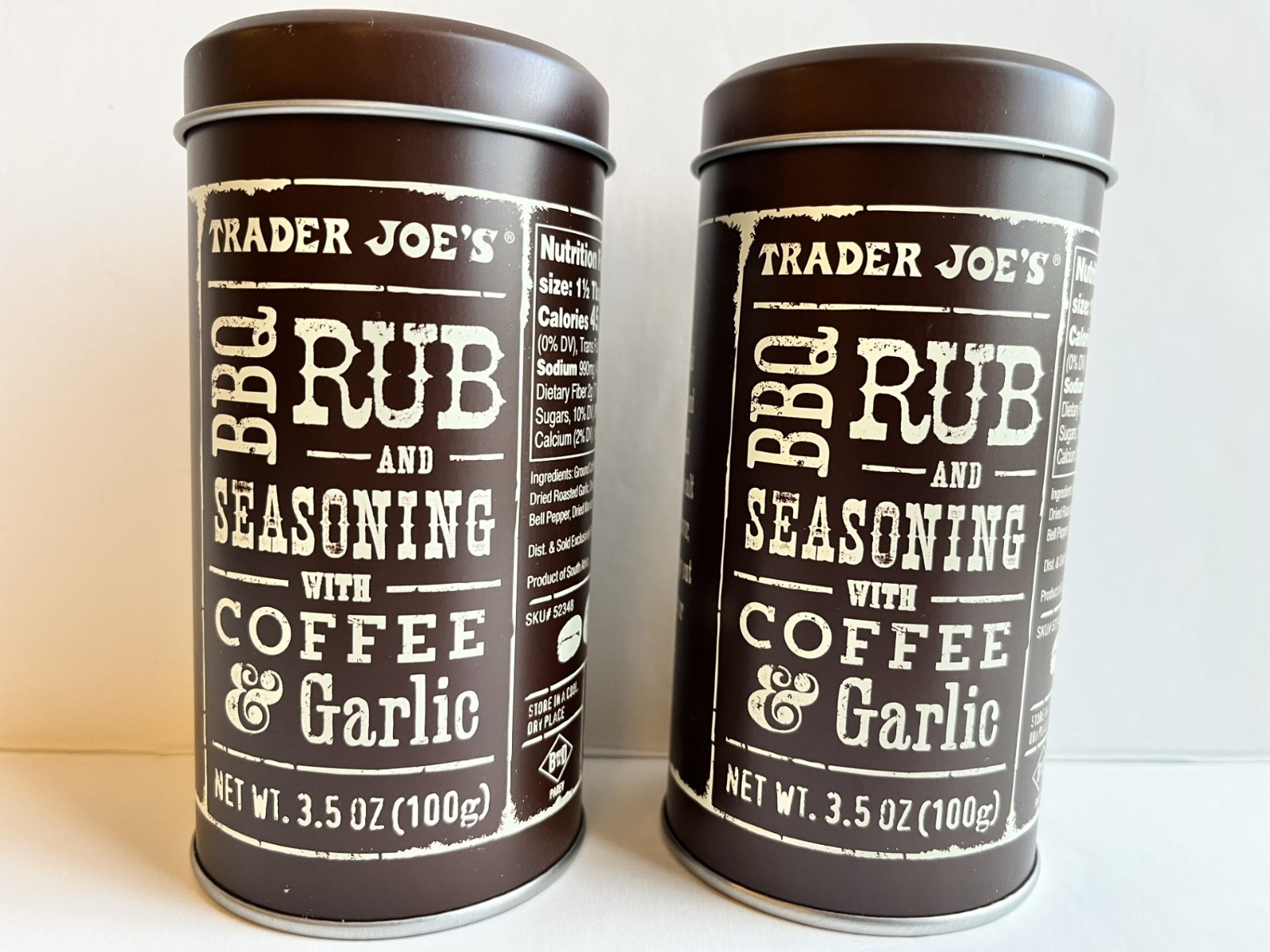 2 Packs Trader Joe’s BBQ Rub & Seasoning Coffee Garlic 3.5 oz Shaker Tin Can