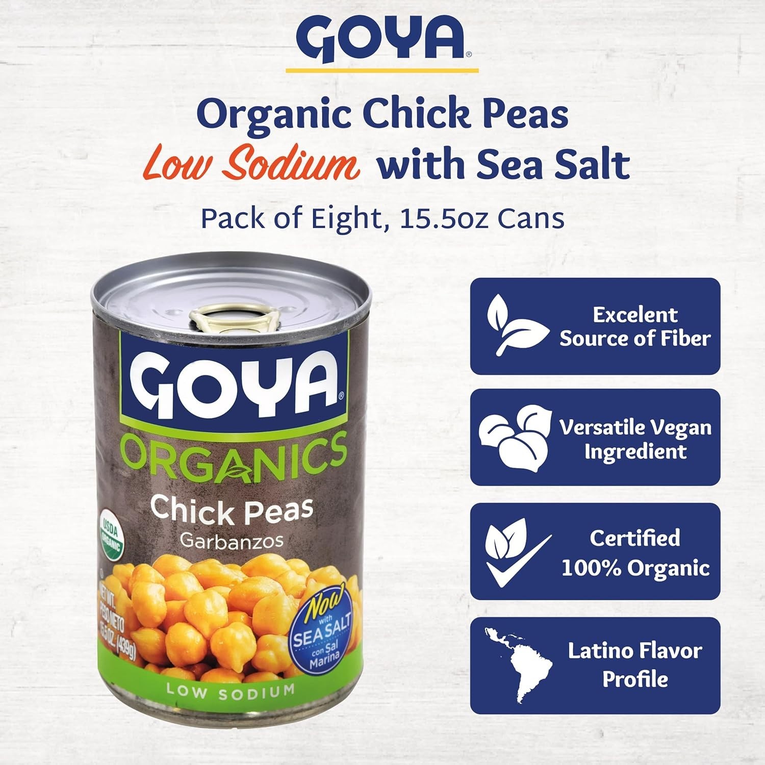 Organic Chick Peas Low Sodium with Sea Salt, 15.5 Ounce Pack of 8