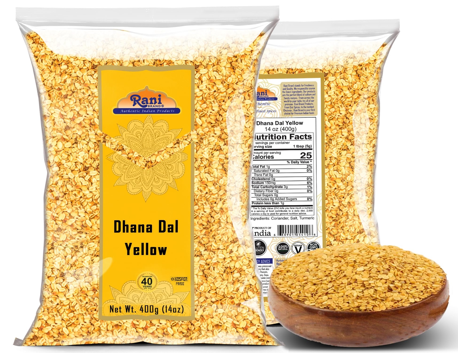 Rani Dhana Dal (Roasted Coriander Seeds) Yellow 14oz (400g)