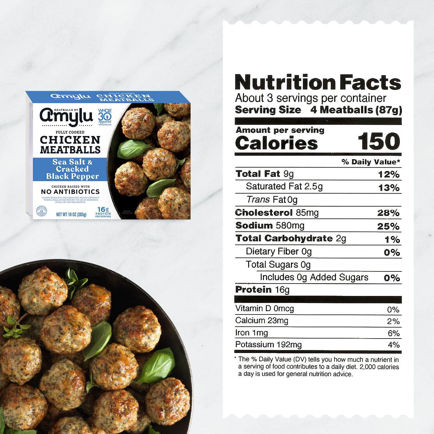 Foods Sea Salt & Cracked Black Pepper Chicken Meatballs, Natural Ingredients, 16