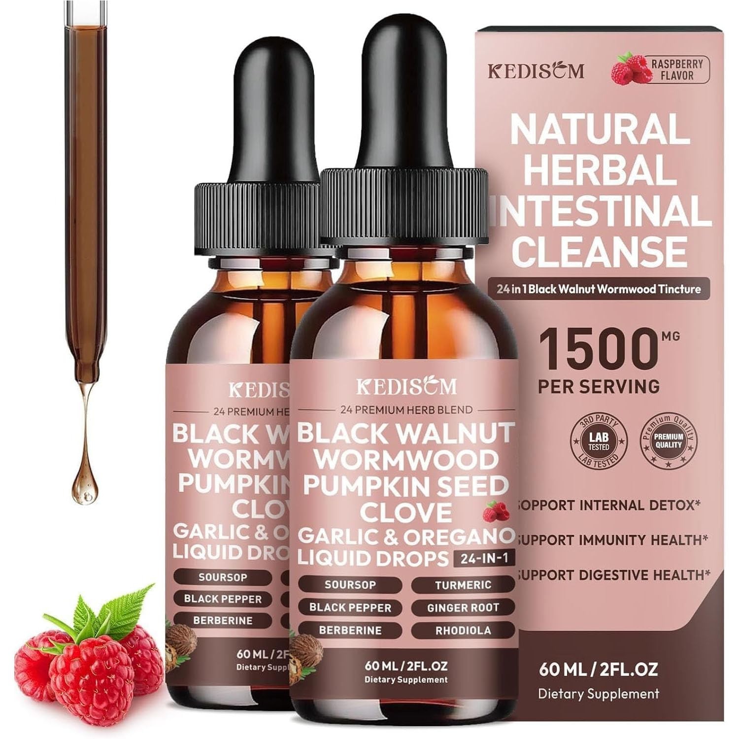 2 Pack 24 in 1 Black Walnut Wormwood Tincture – 2 Fl Oz (Pack of 2)