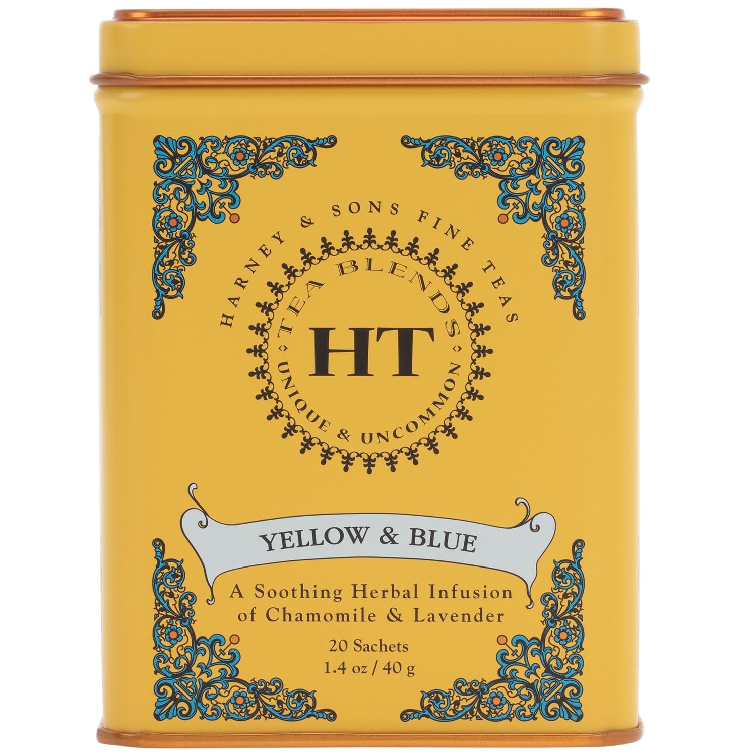 Harney & Sons Master Yellow & Blue Tea Tin 20 Count (Pack of 1), Light