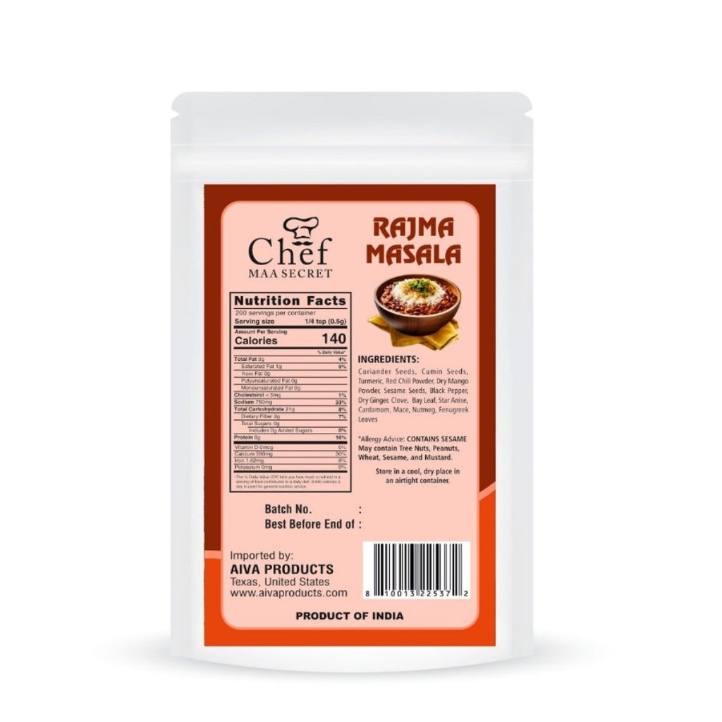 Aiva Chef Rajma Masala 3.5 oz (Pack of 4) | Indian Blended Spices