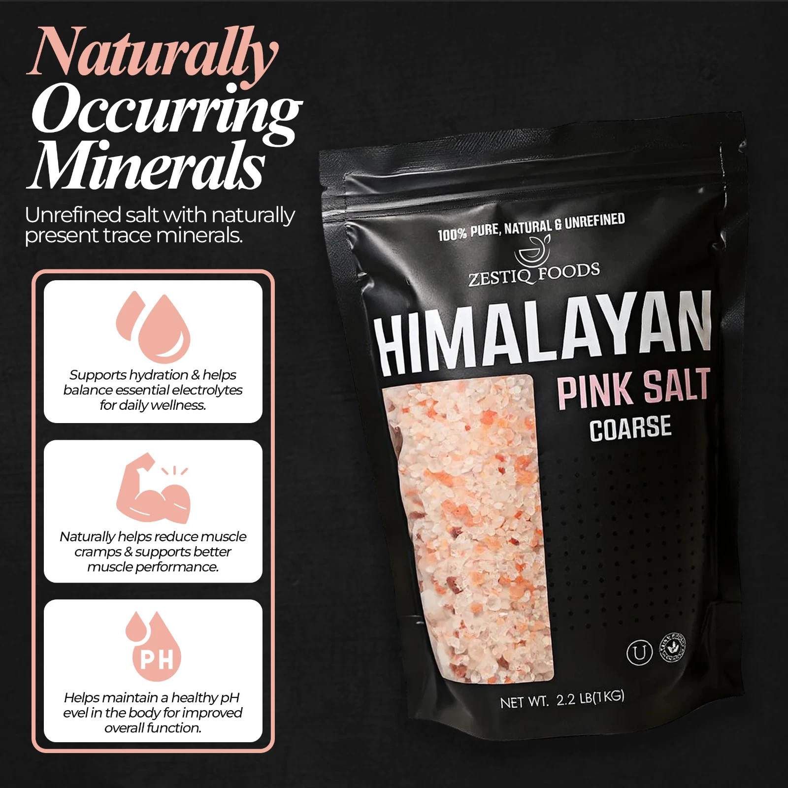 Zestiq HIMALAYAN Pink SALT KOSHER & VEGAN Healthy Nutrient Coarse, Fine 2.2 LBS