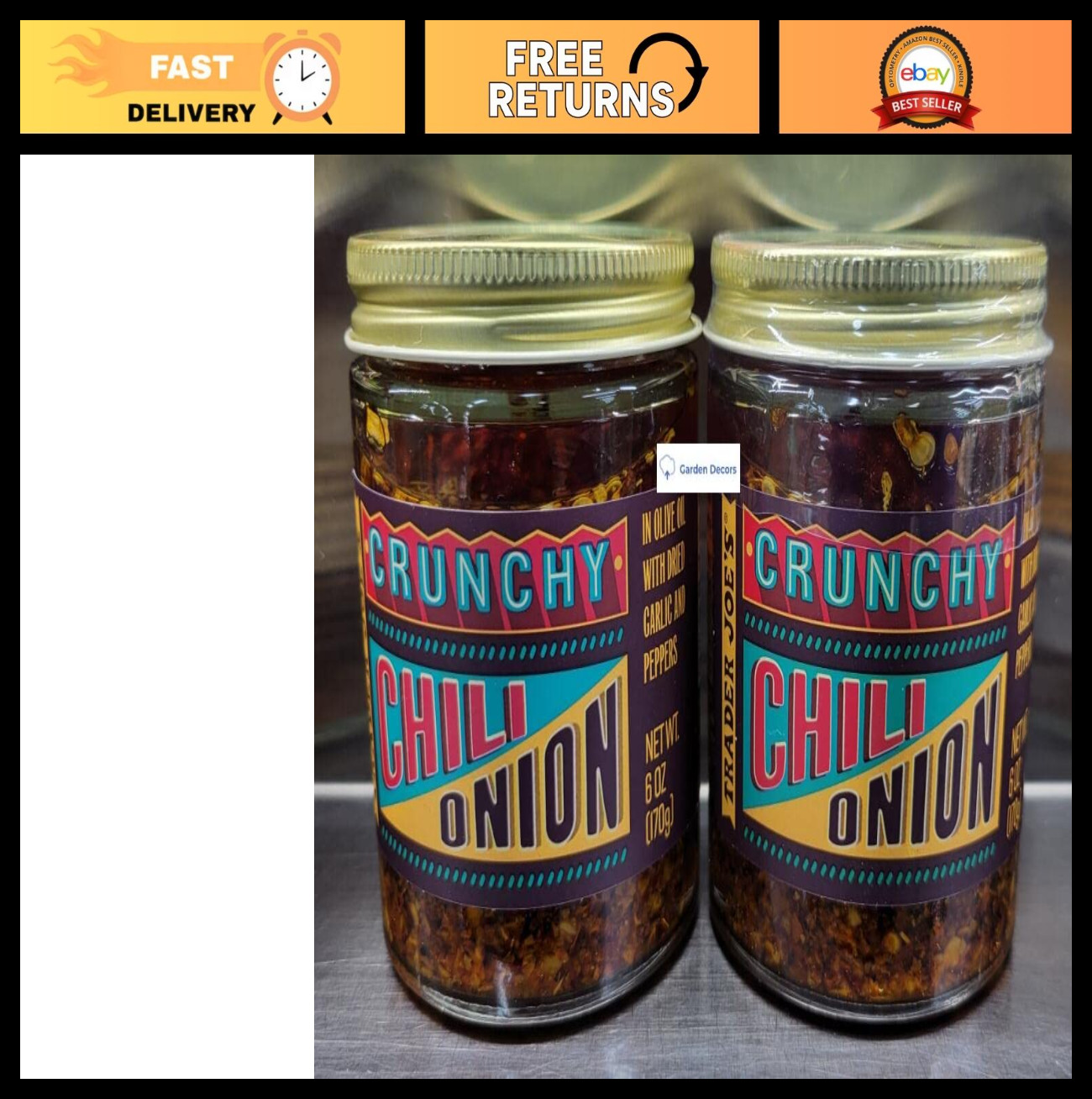 Crunchy Chili Onion Oil with Garlic & Peppers – 2 Bottles, 6oz Each, Gourmet Con