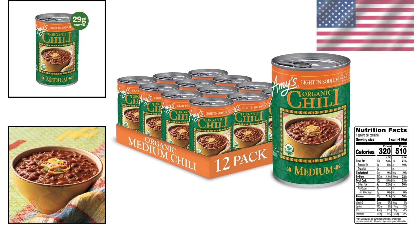 Organic Chili 12pk 14.7oz Cans Light Sodium Gluten Free Red Bean Tofu