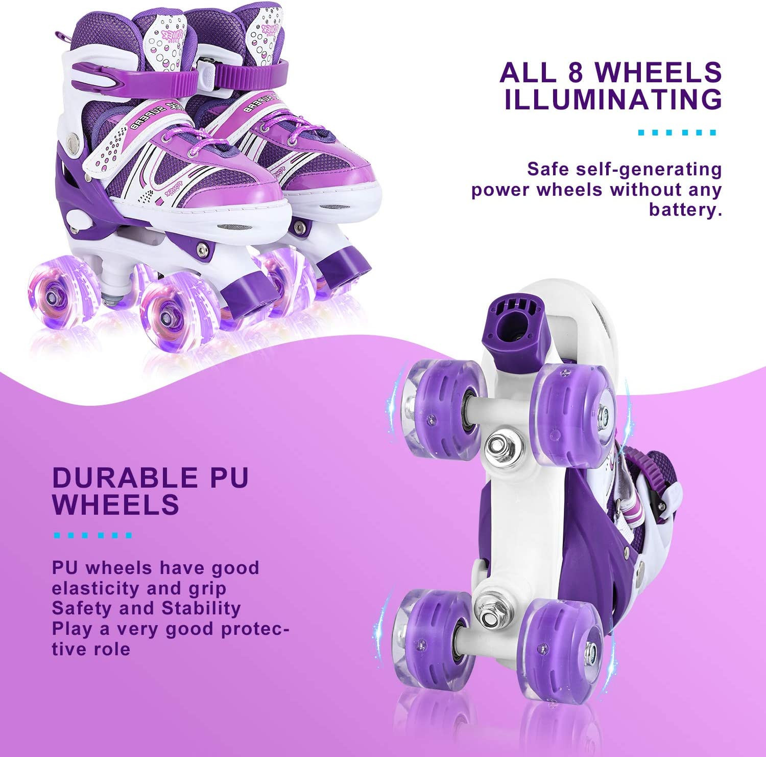 Roller Skates for Kids Adjustable Size Double Roller Skates with All Wheels Ligh
