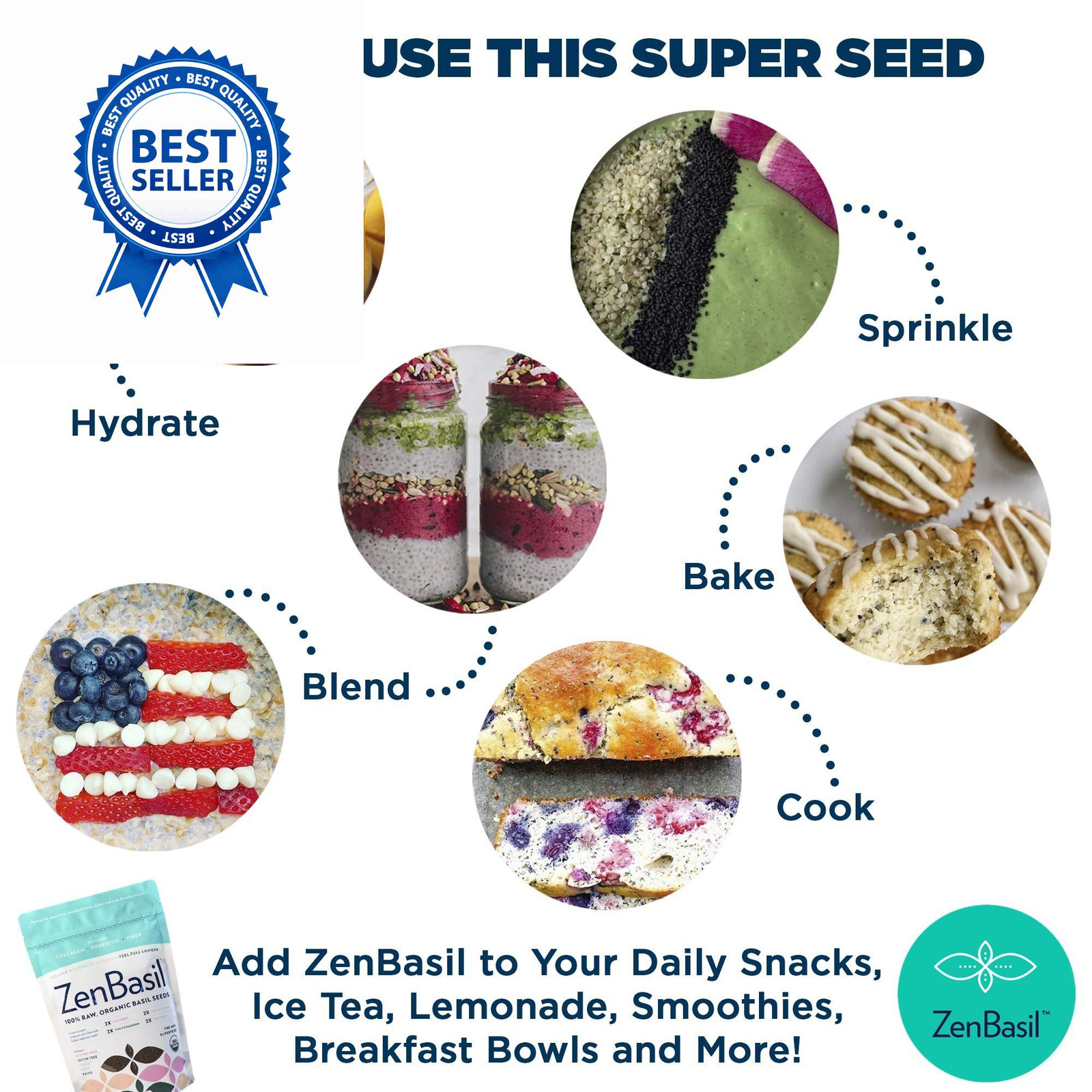 Zen Basil Seeds | edible basil seeds, kosher, non-gmo, 14 Ounce (Pack of 1)