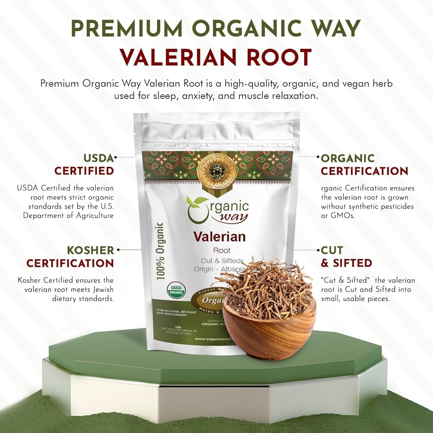 Organic Way Valerian Root Cut & Sifted | USDA Certified | Non-GMO (1/2LBS / 8Oz)