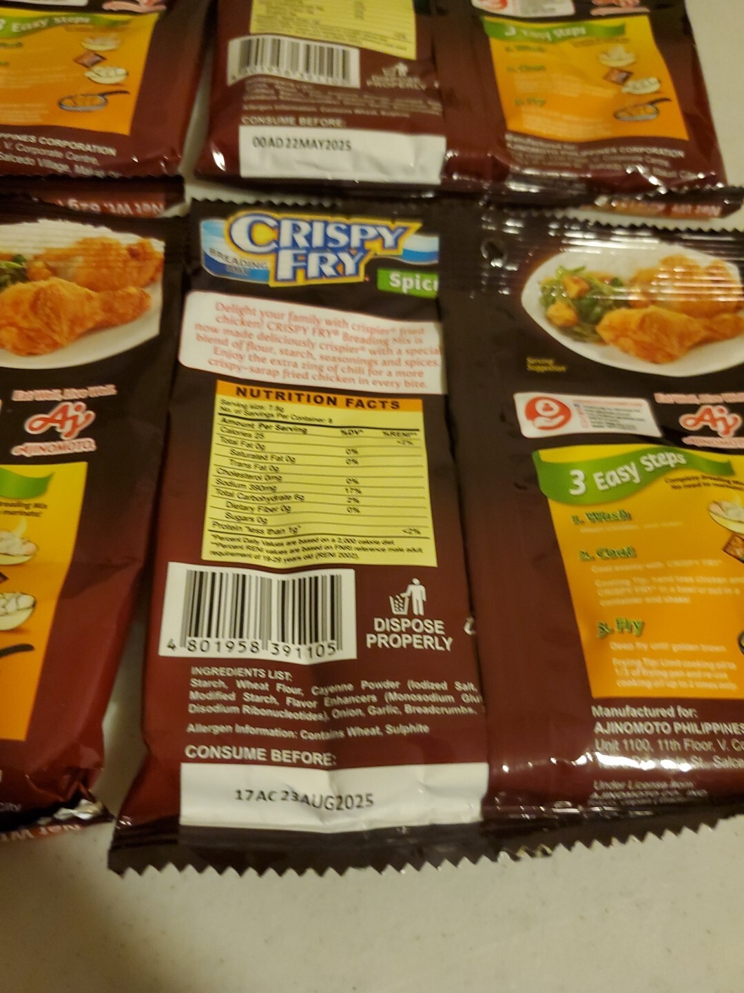 Ajinomoto Crispy Fry Original, Garlic & Spicy Breading Mix (62g each) Exp.2025