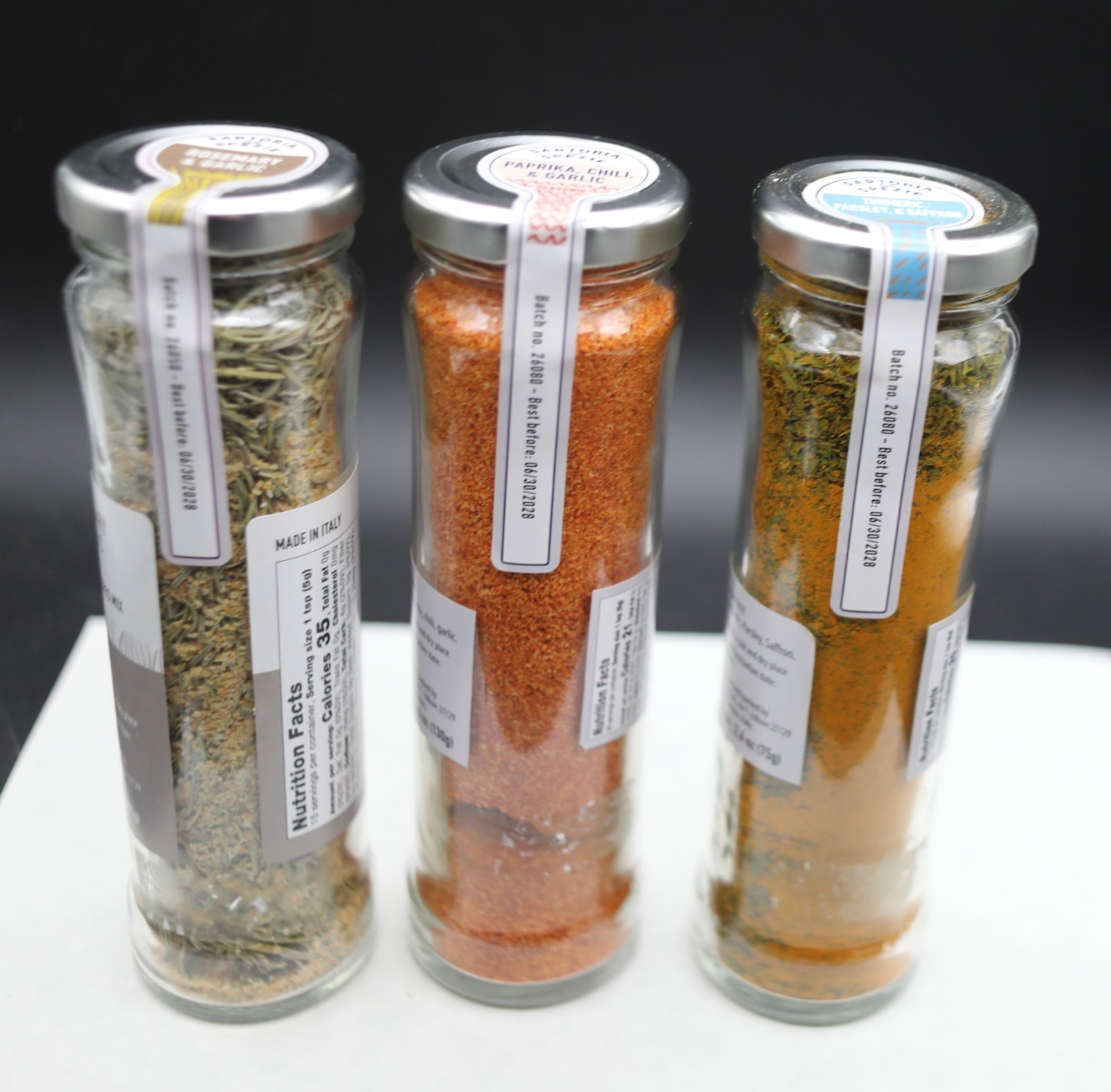 LOT 3 bottle spice SARTORIA SPEZIE Rosemary Garlic + Chili Paprika + Saffron Mix