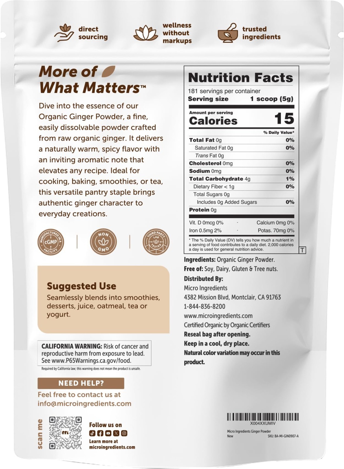 Organic Ginger Powder 2lbs | Premium Spice for Baking, Cooking & Tea | Non-GMO,