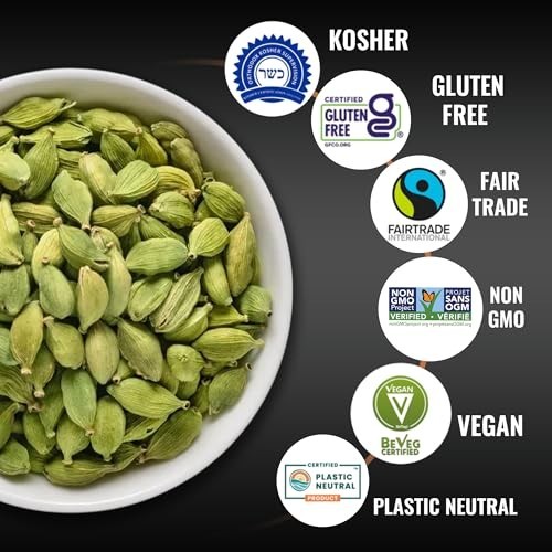Premium Green Malabar Cardamom Pods | Non-GMO, Fairtrade Whole Spices (3.5oz)