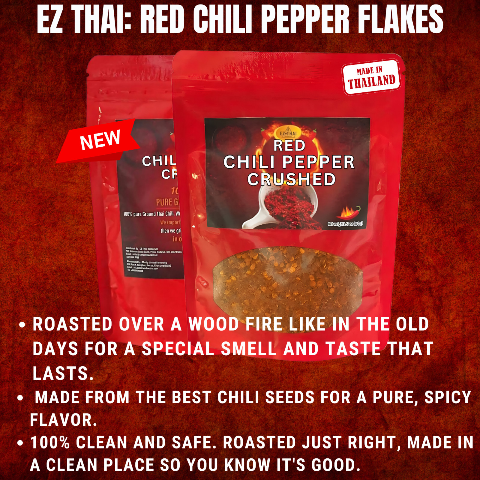 EZ THAI Red Chili Crushed Pepper Flakes 3.5oz Super Spicy Level Seasoning Spice